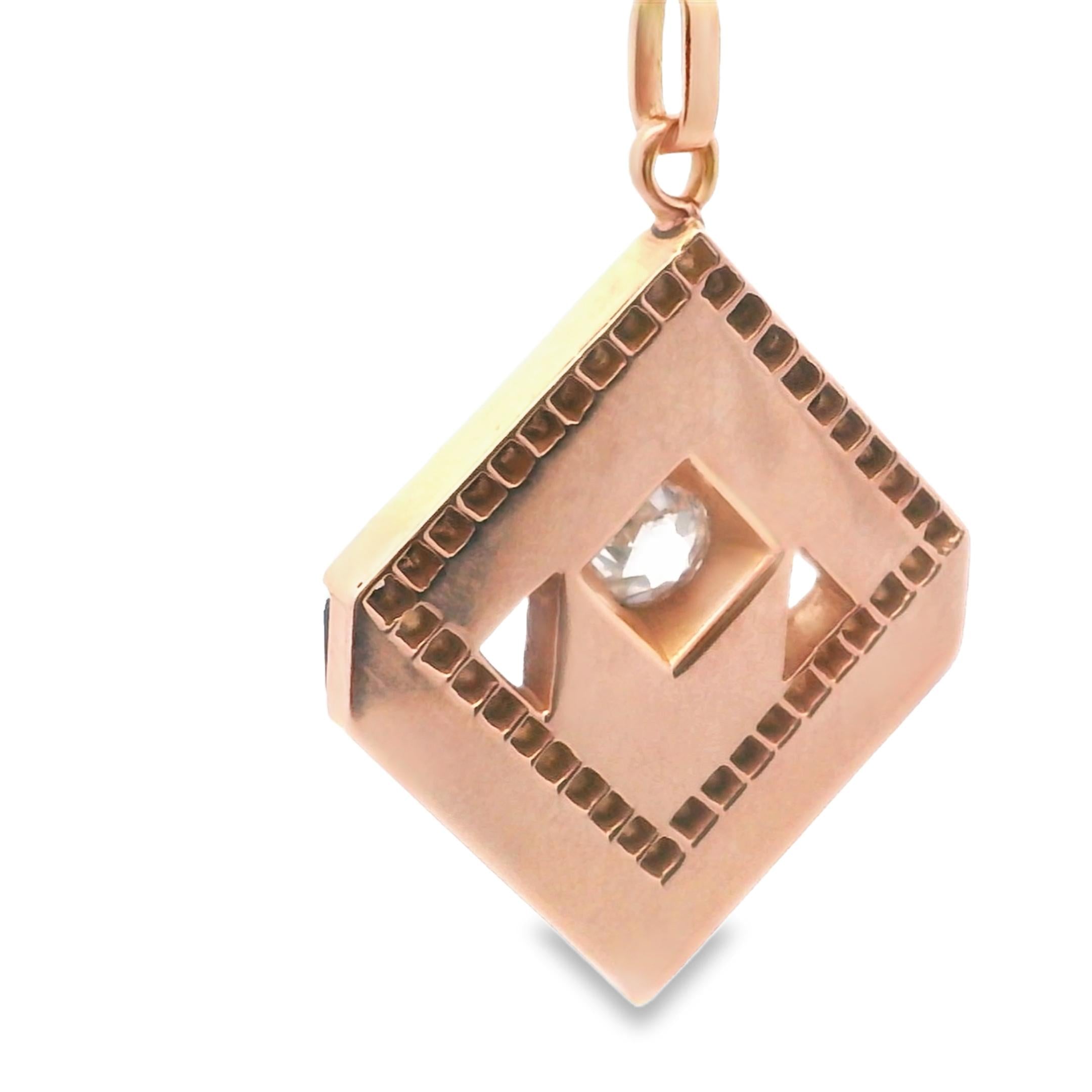 18K Gold Victorian Onyx Mother of Pearl Diamond Optical Charm Pendant