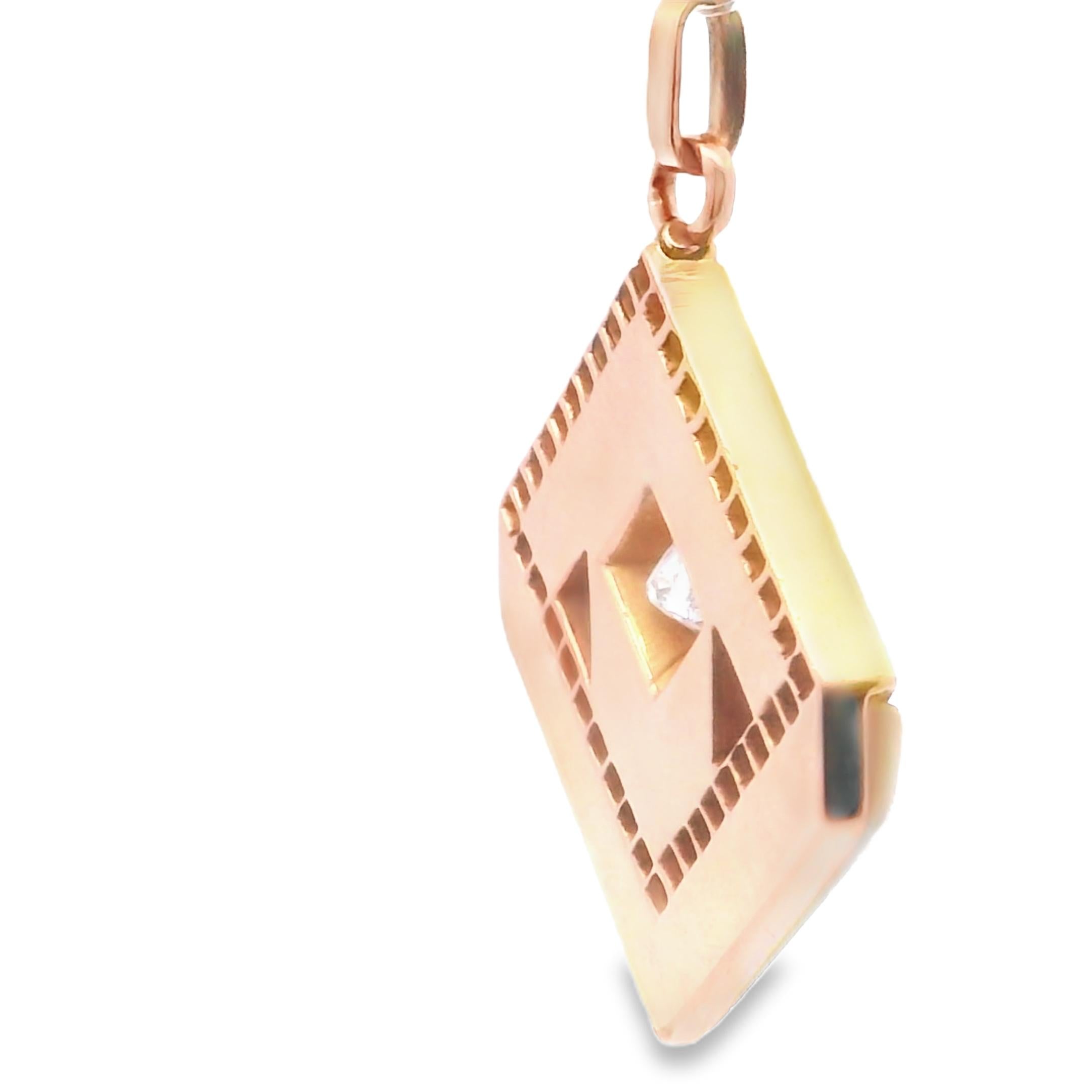 18K Gold Victorian Onyx Mother of Pearl Diamond Optical Charm Pendant