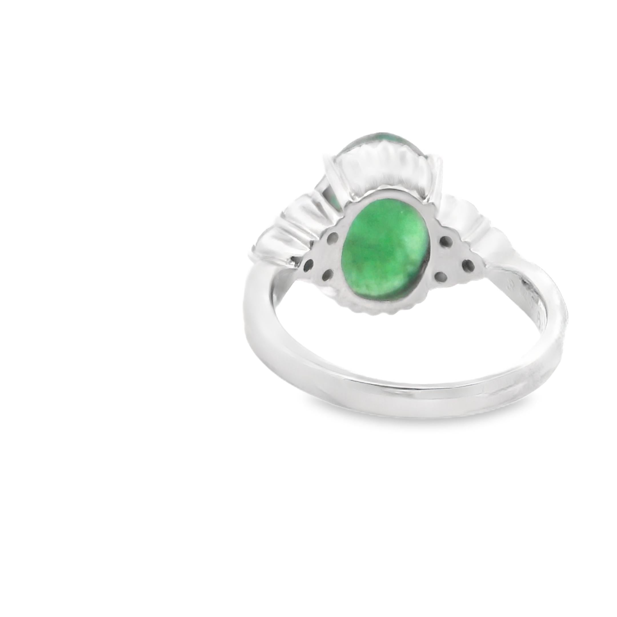 1960s Platinum Cabochon Jade and Diamond Ring