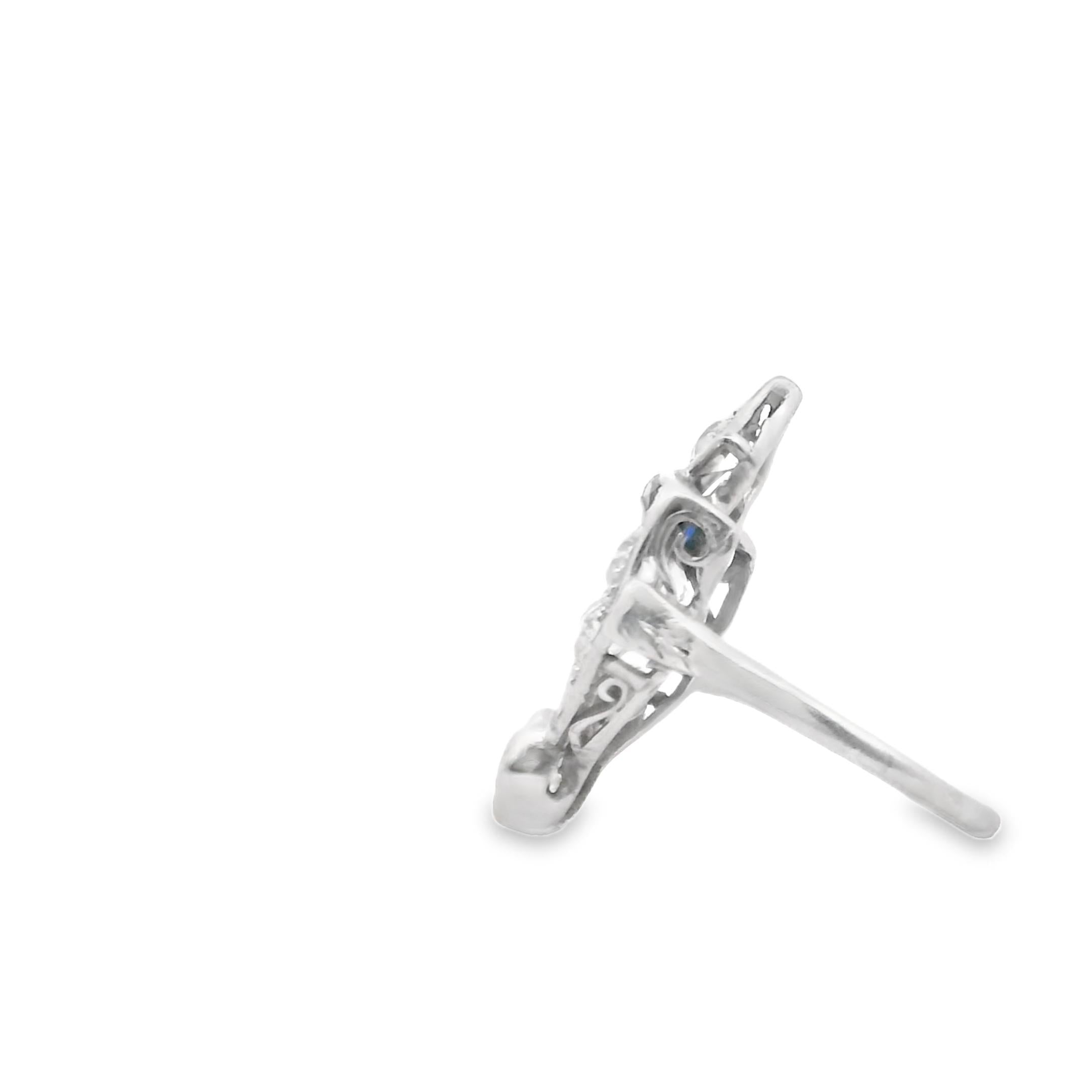 Platinum Art Deco Fan Ring with Diamonds & Sapphires, 1930s