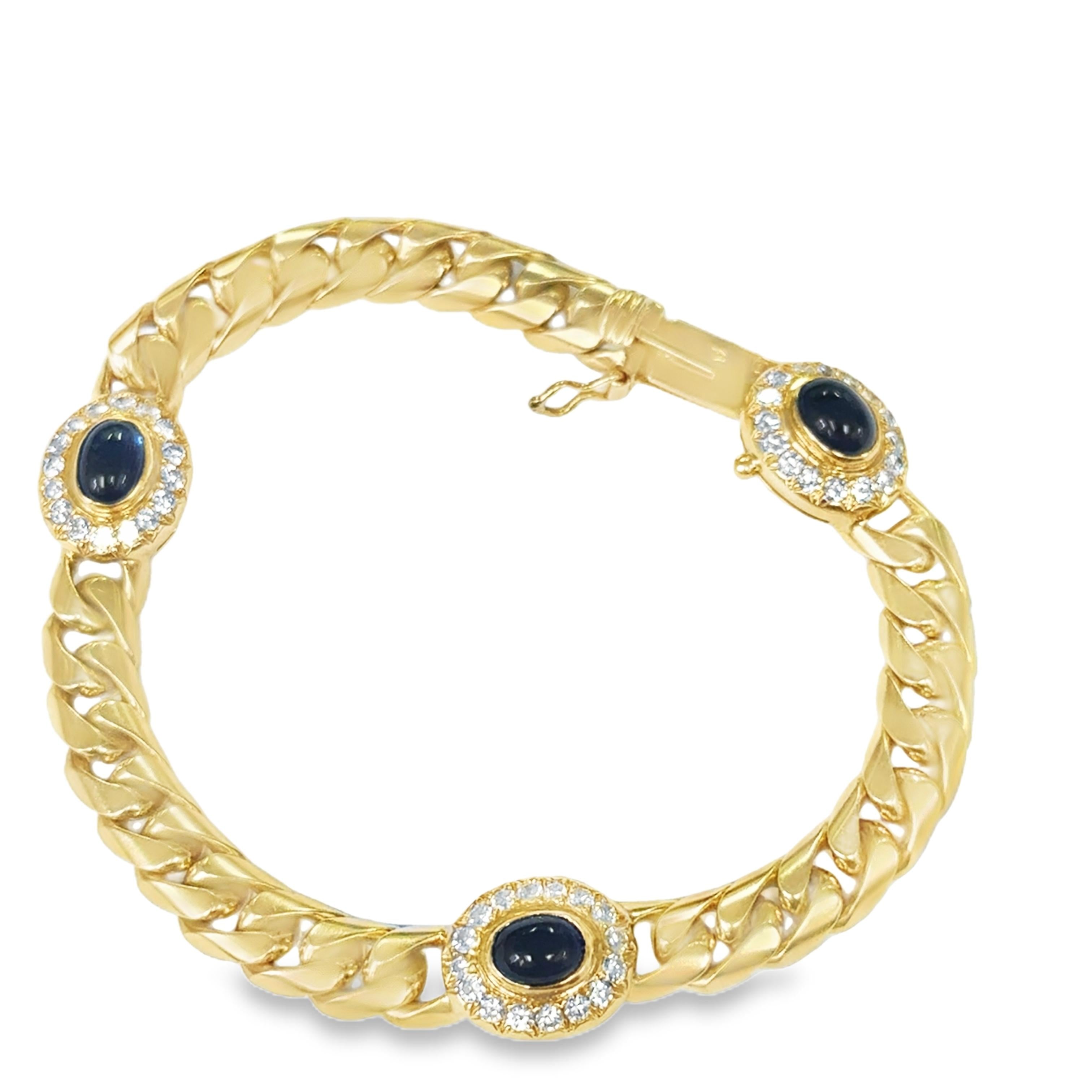 1970s French Sapphire & Diamond Chain Bracelet in 18K Gold