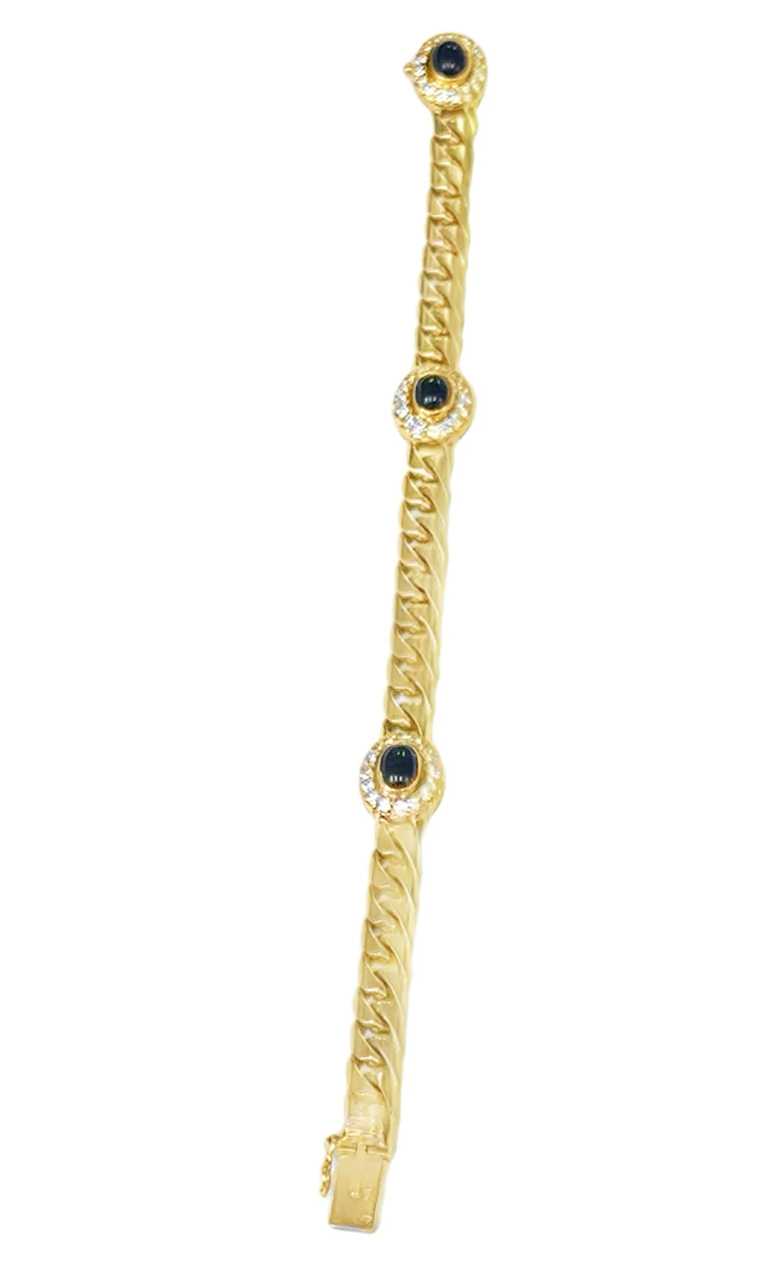 1970s French Sapphire & Diamond Chain Bracelet in 18K Gold