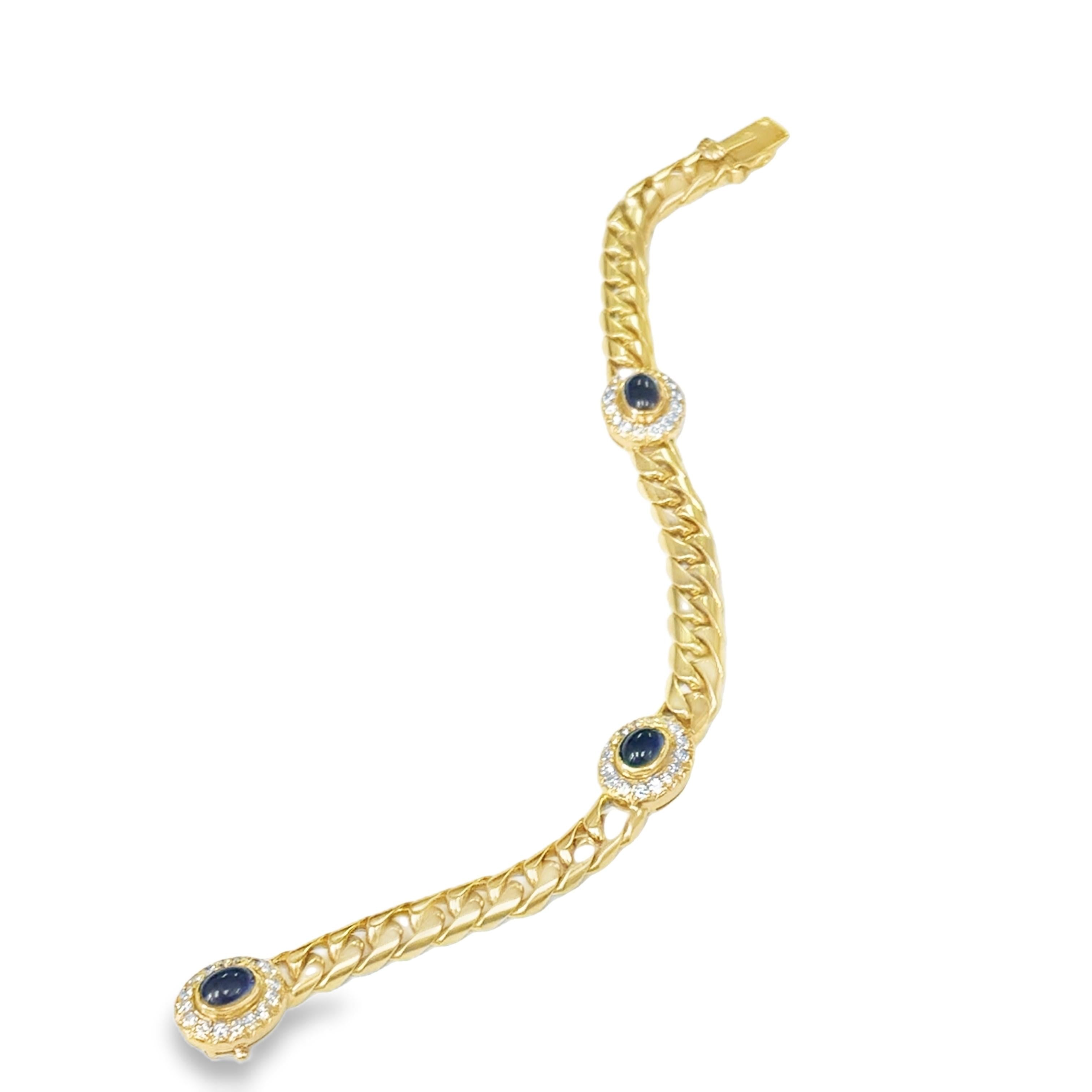 1970s French Sapphire & Diamond Chain Bracelet in 18K Gold