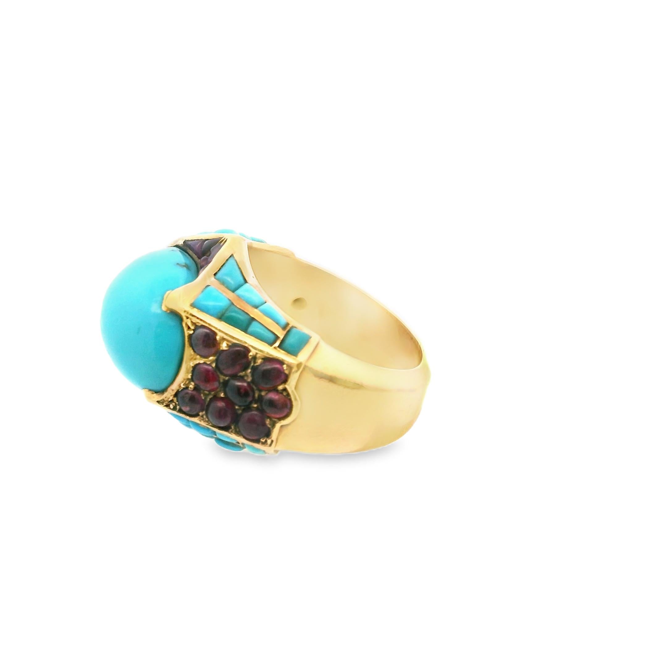 French 1940s Turquoise and Ruby Geometric Ring