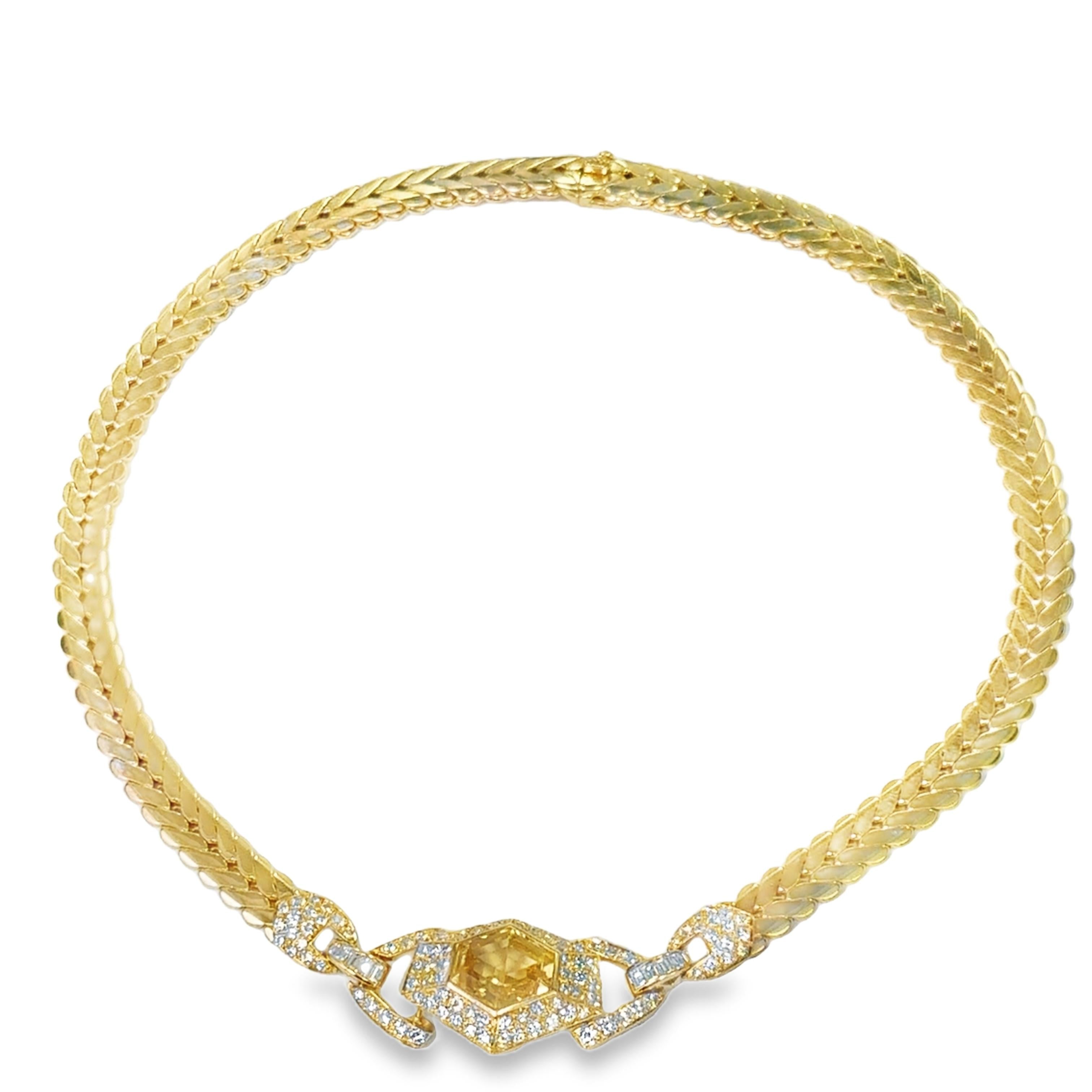 Cartier 1970 Yellow Sapphire and Diamond Link Necklace in 18k Gold