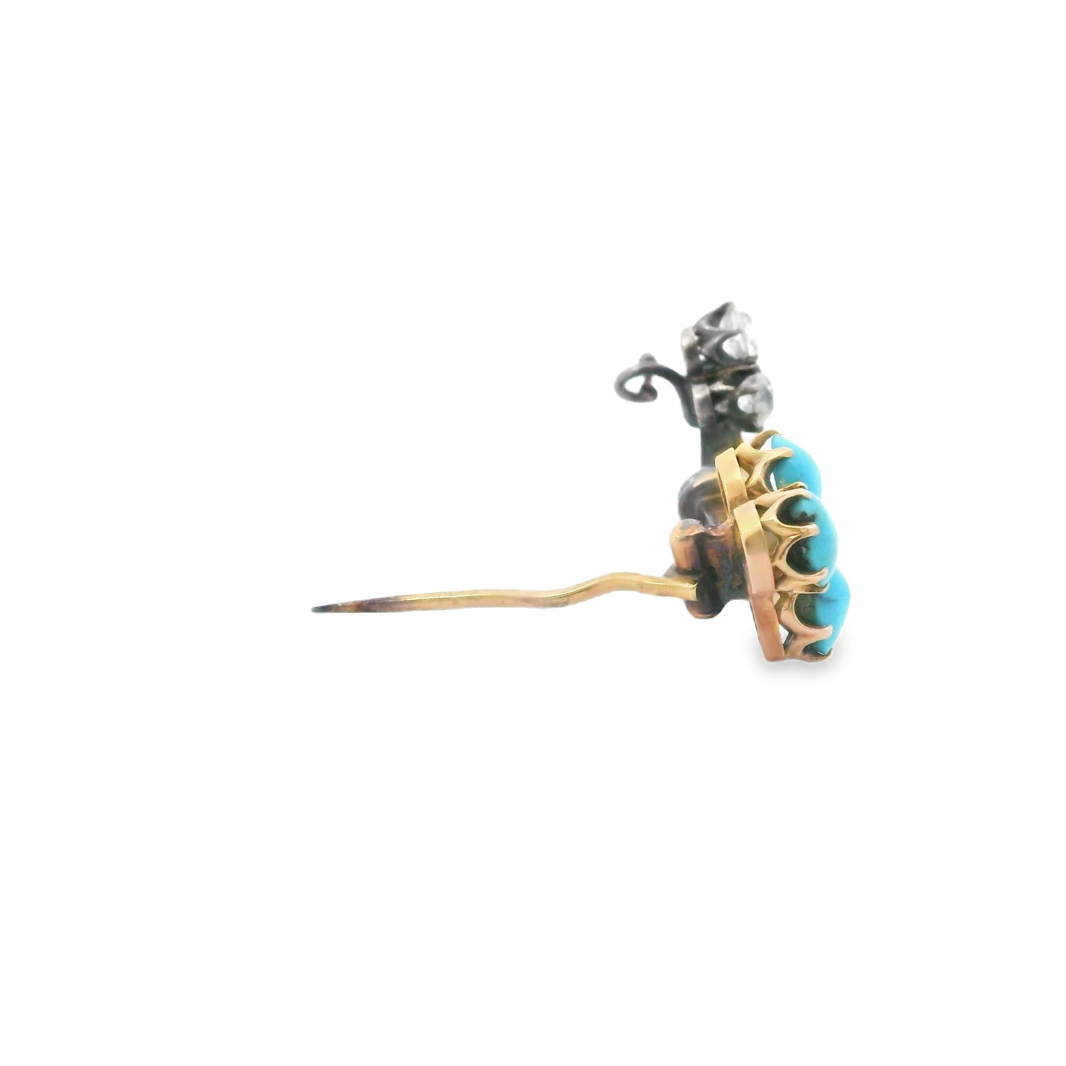 FABERGE Antique Turquoise and Diamond Brooch