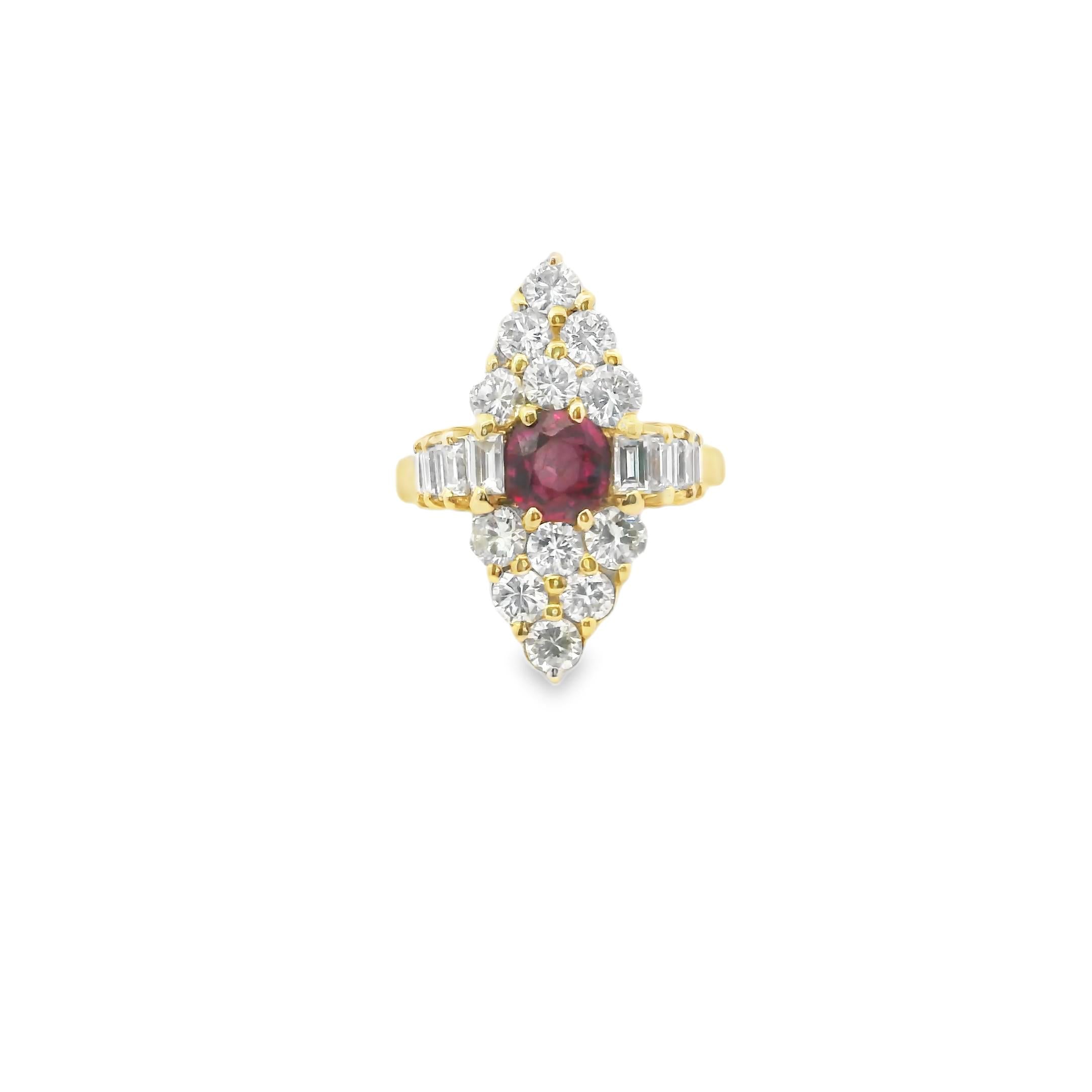 Vintage Ruby & Diamond Marquise Ring in 18k Gold