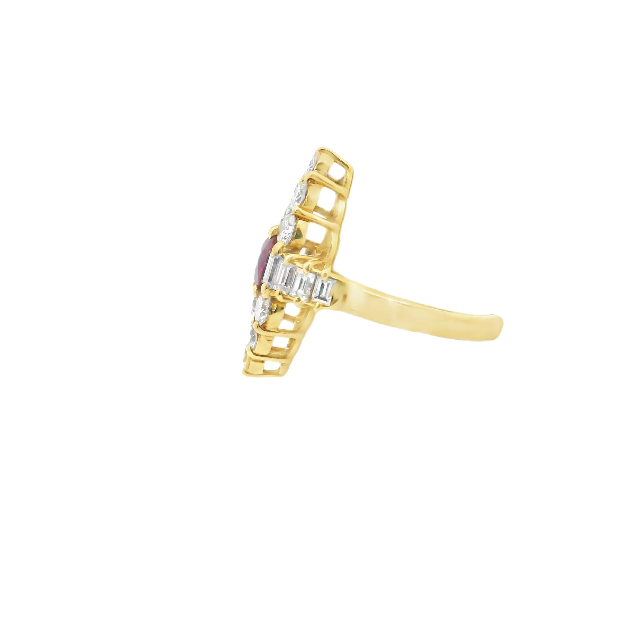 Vintage Ruby & Diamond Marquise Ring in 18k Gold