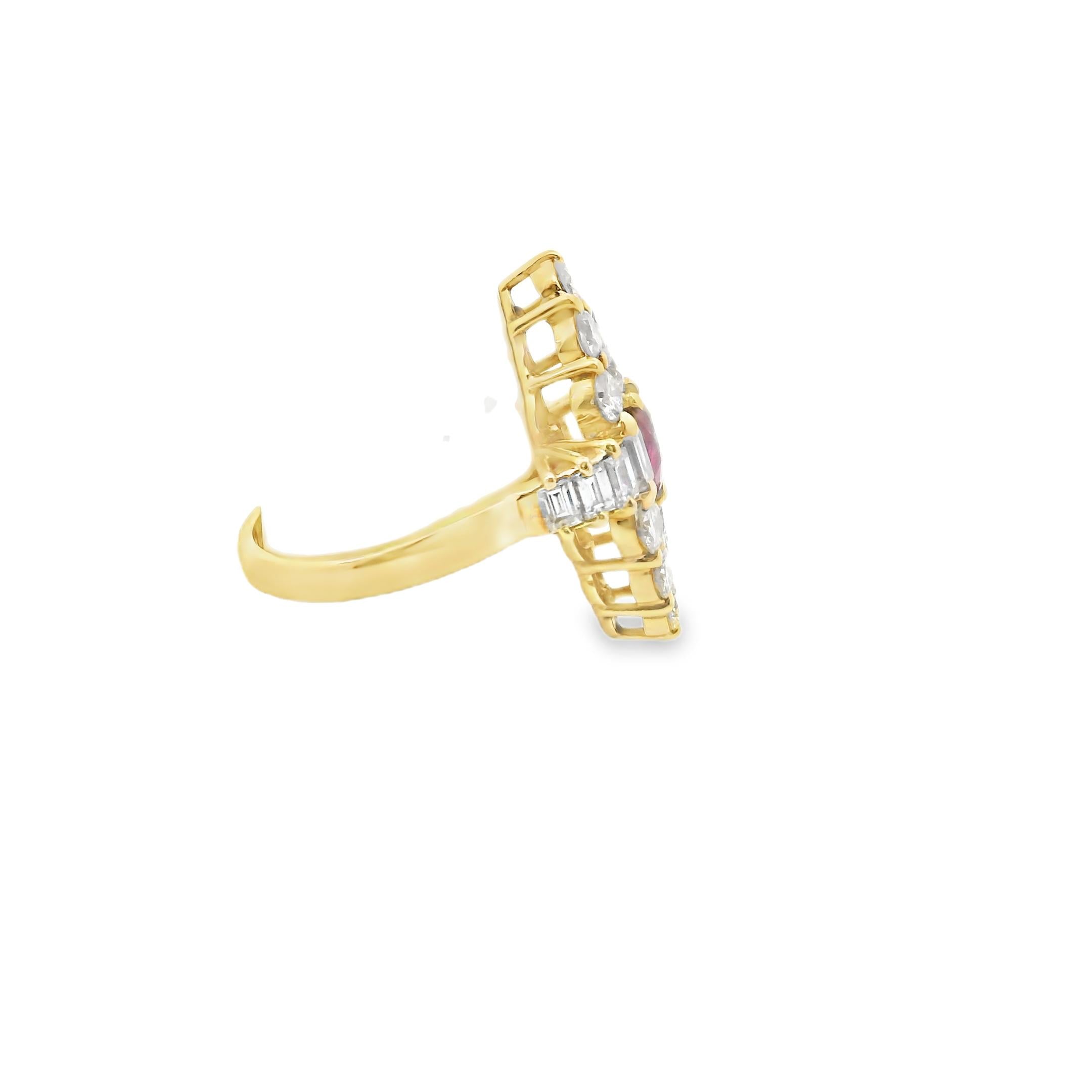 Vintage Ruby & Diamond Marquise Ring in 18k Gold