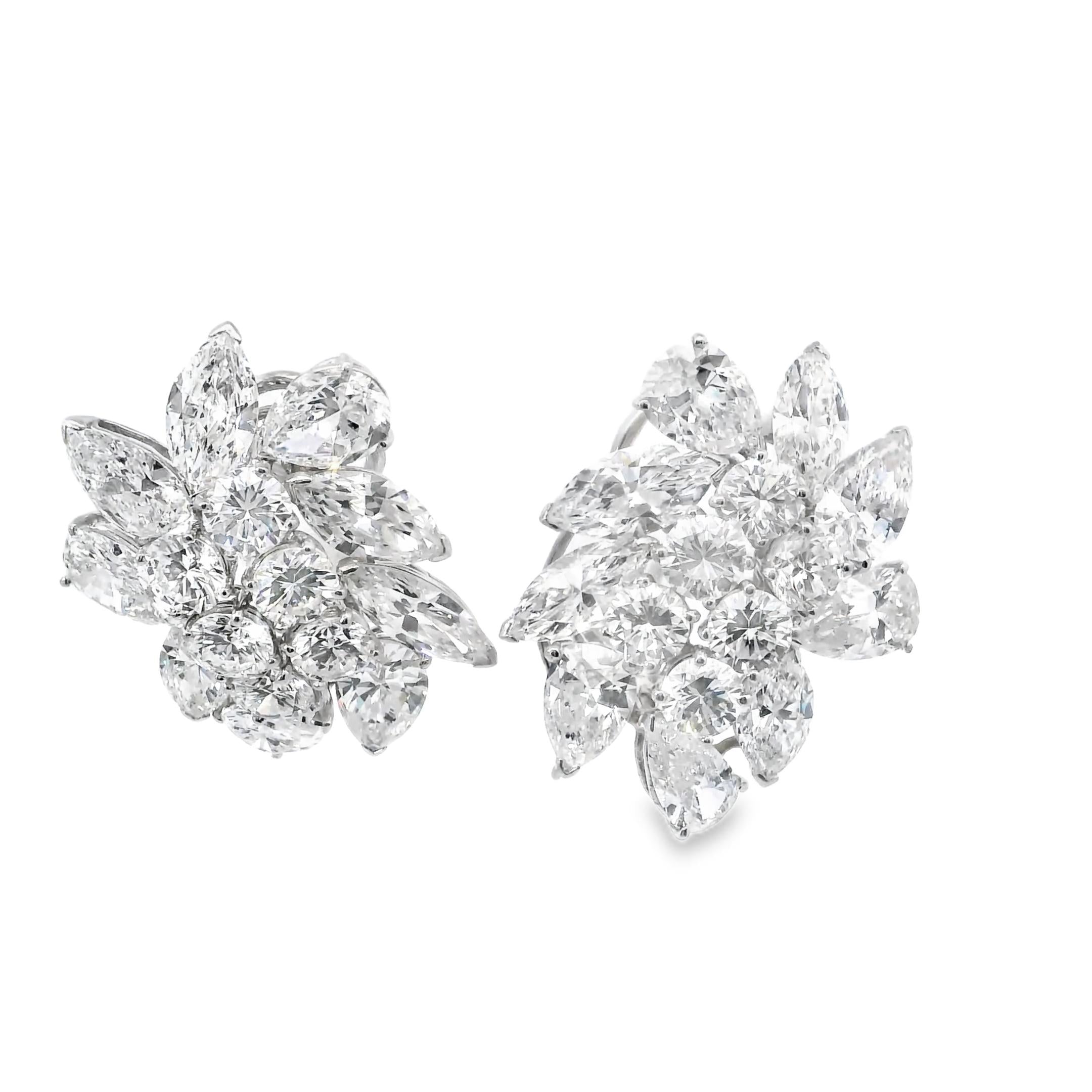GIA-Certified 15.73 Carat Diamond Cluster Earrings in Platinum