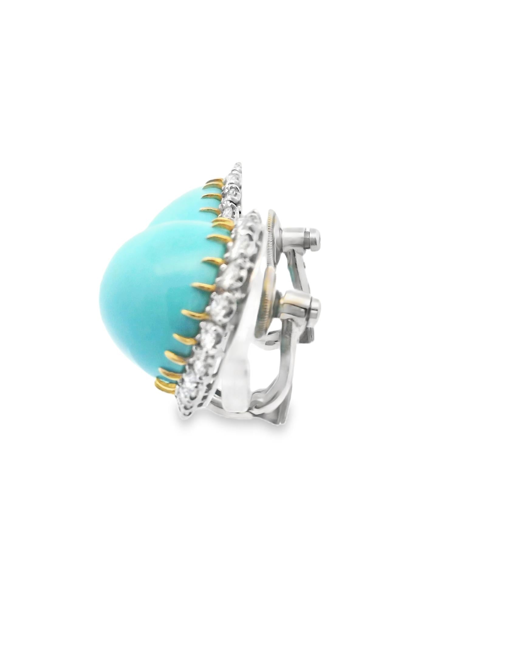 Cartier Paris 1950's Persian Turquoise, Diamond, Platinum & 18k Gold Earrings