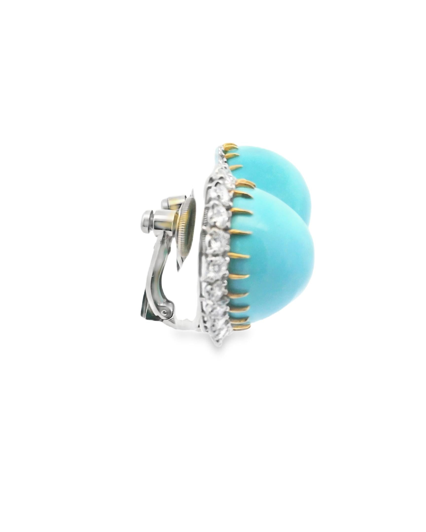Cartier Paris 1950's Persian Turquoise, Diamond, Platinum & 18k Gold Earrings