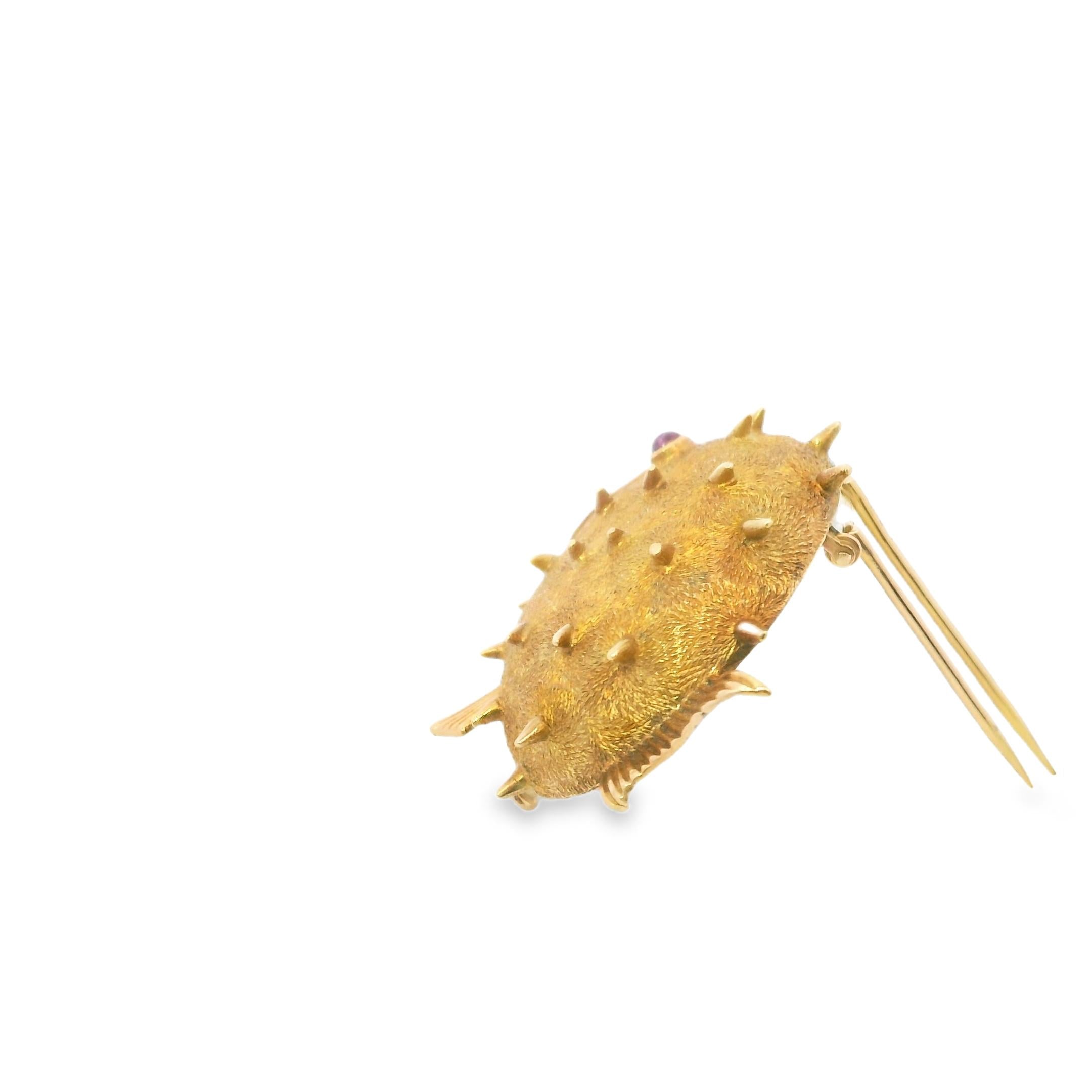 1970's Hermes 18k Yellow Gold Blow Fish Brooch