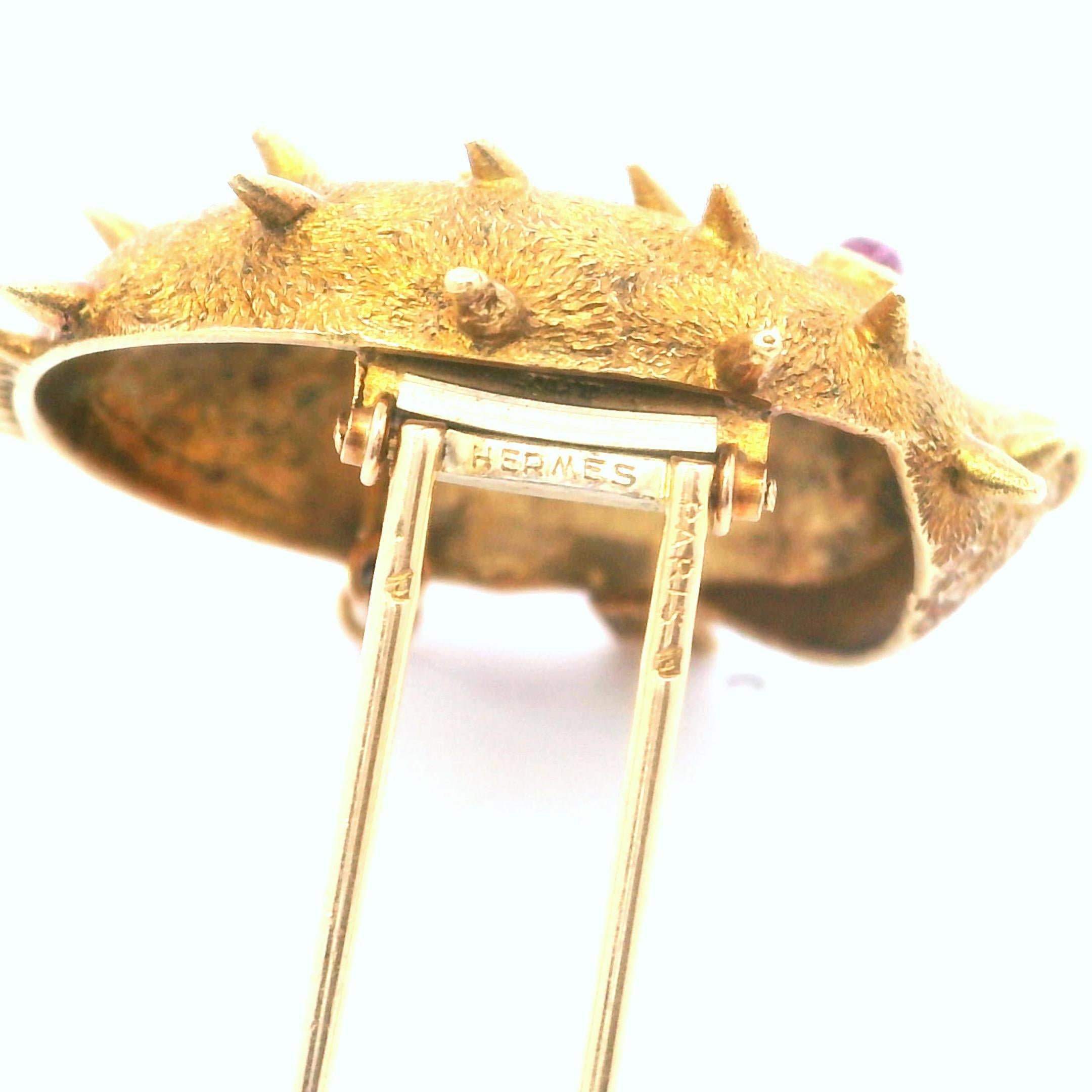 1970's Hermes 18k Yellow Gold Blow Fish Brooch