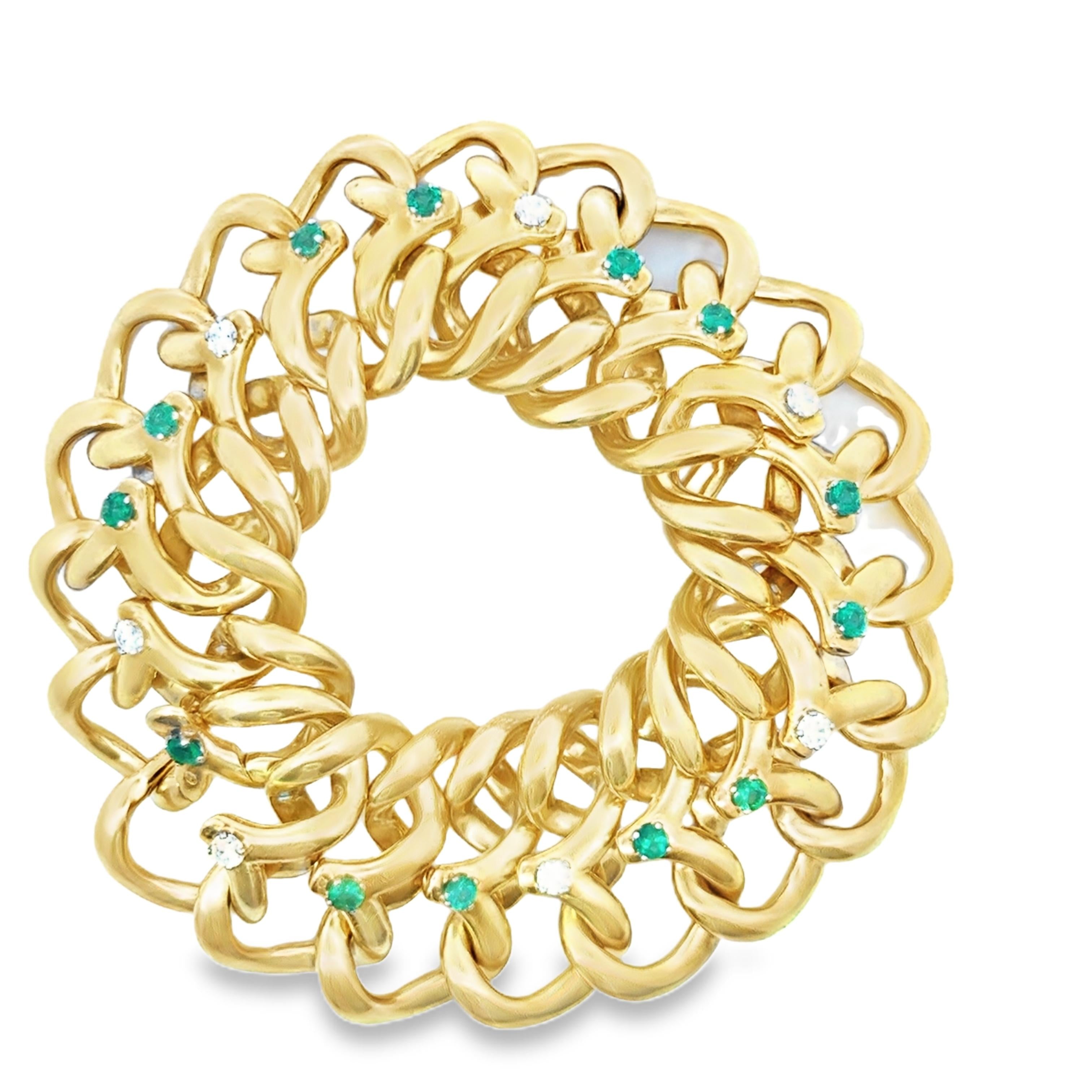 1940's Van Cleef & Arpels NY Emerald and Diamond Link Bracelet