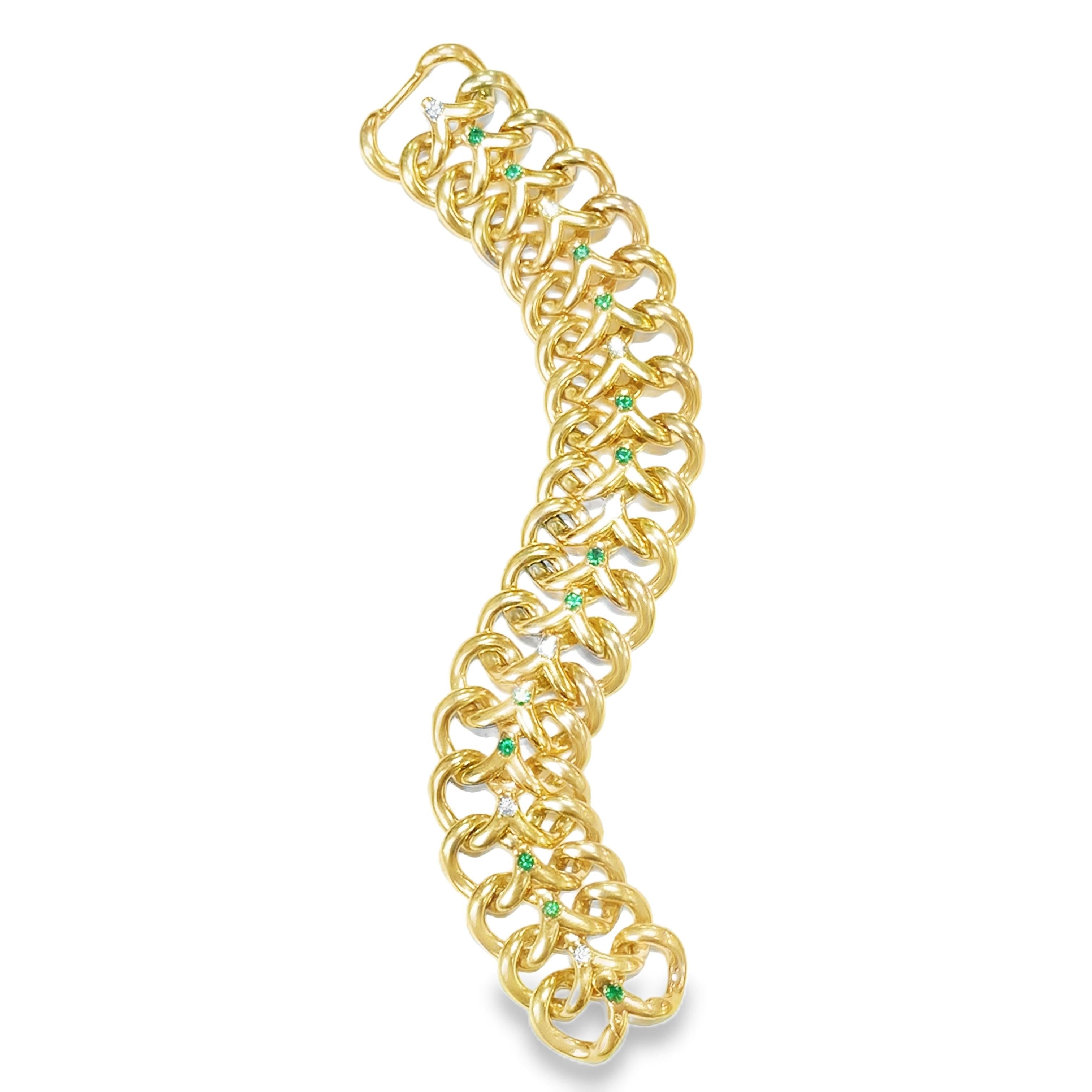 1940's Van Cleef & Arpels NY Emerald and Diamond Link Bracelet