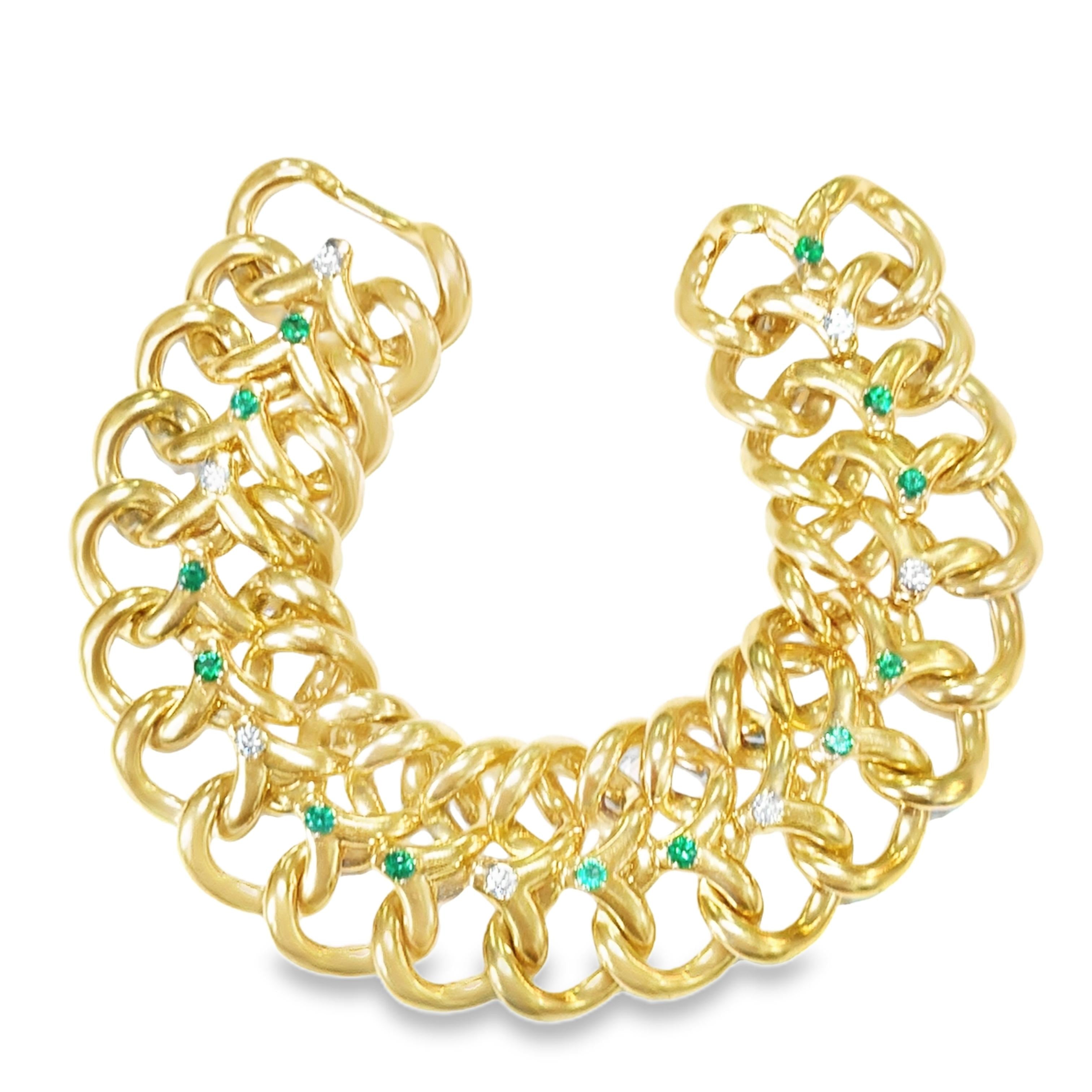 1940's Van Cleef & Arpels NY Emerald and Diamond Link Bracelet