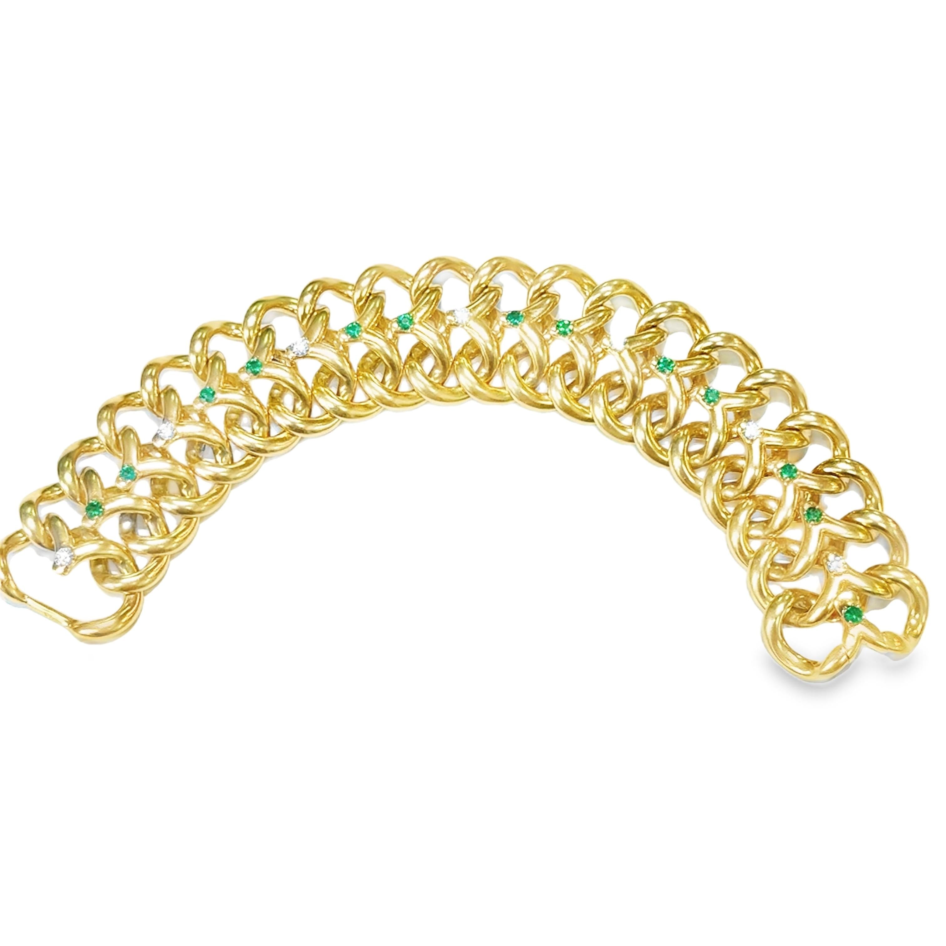 1940's Van Cleef & Arpels NY Emerald and Diamond Link Bracelet