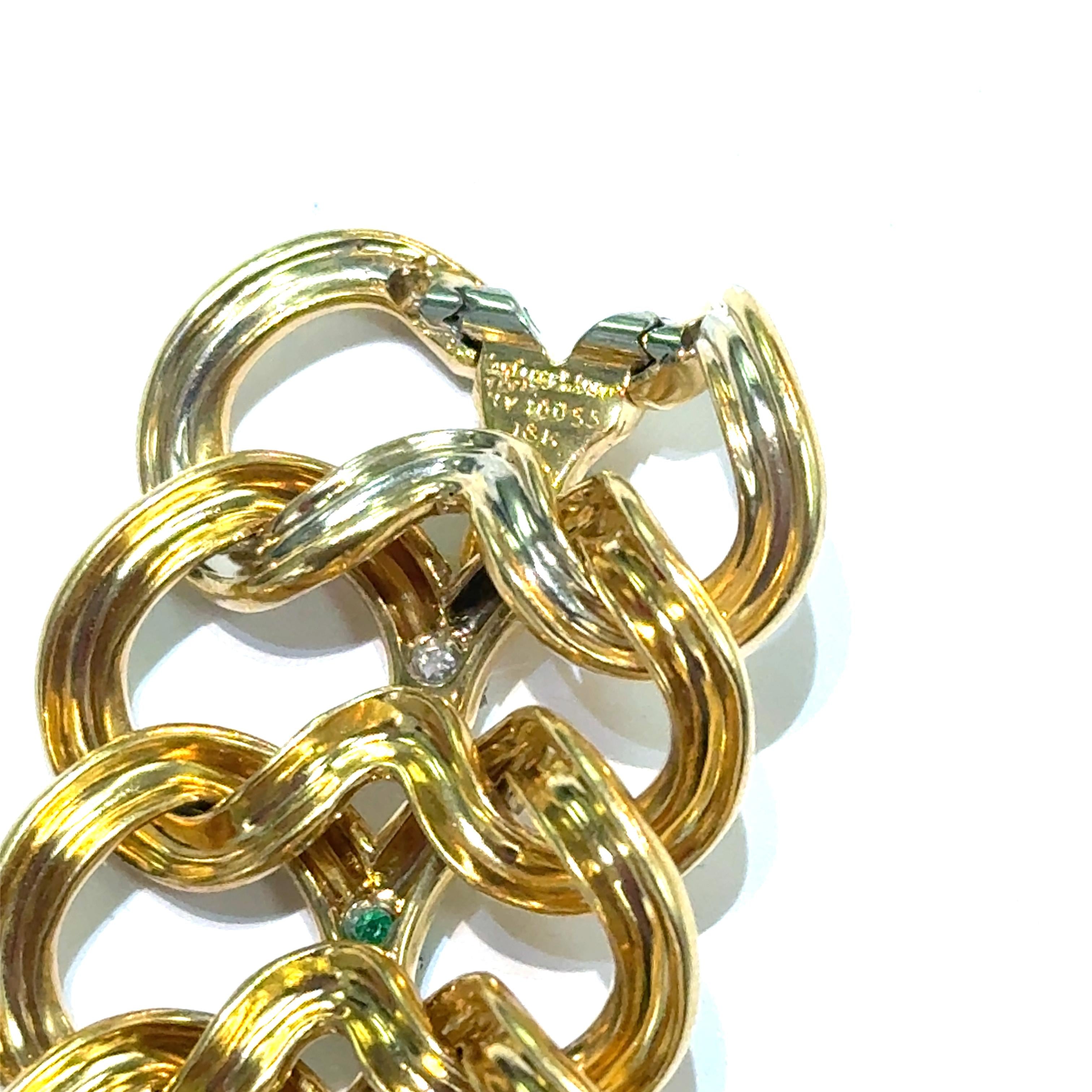 1940's Van Cleef & Arpels NY Emerald and Diamond Link Bracelet