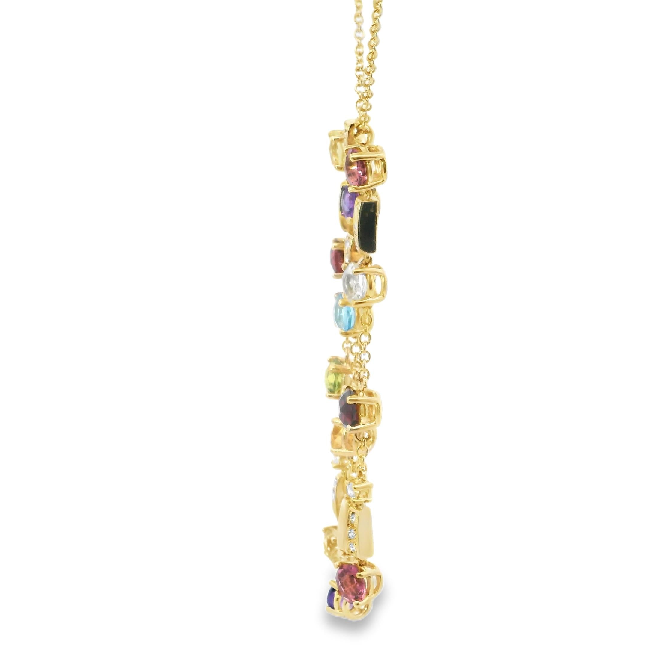 18K Yellow Gold Topaz Amethyst Citrine Peridot Diamond Dangle Pendant