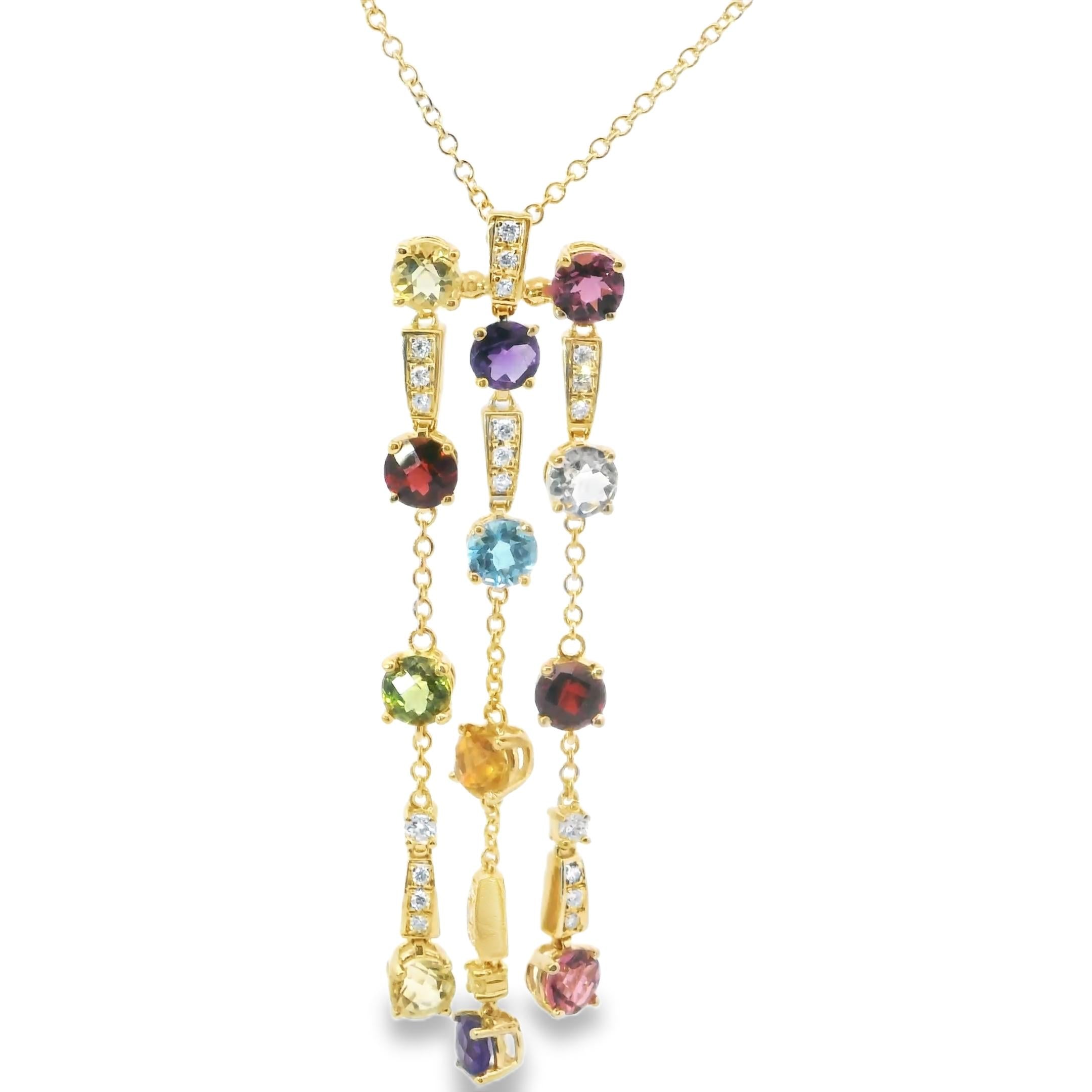 18K Yellow Gold Topaz Amethyst Citrine Peridot Diamond Dangle Pendant