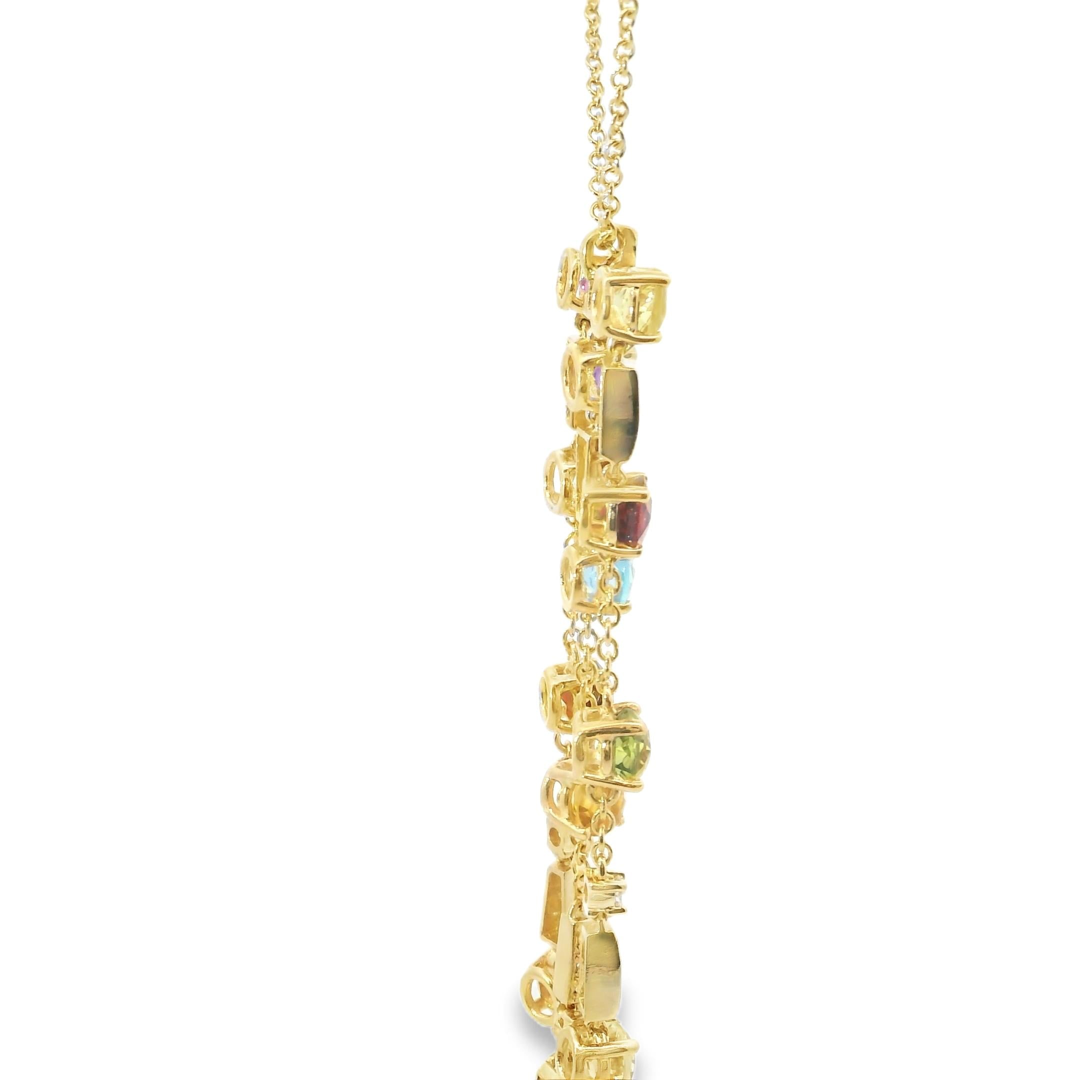 18K Yellow Gold Topaz Amethyst Citrine Peridot Diamond Dangle Pendant