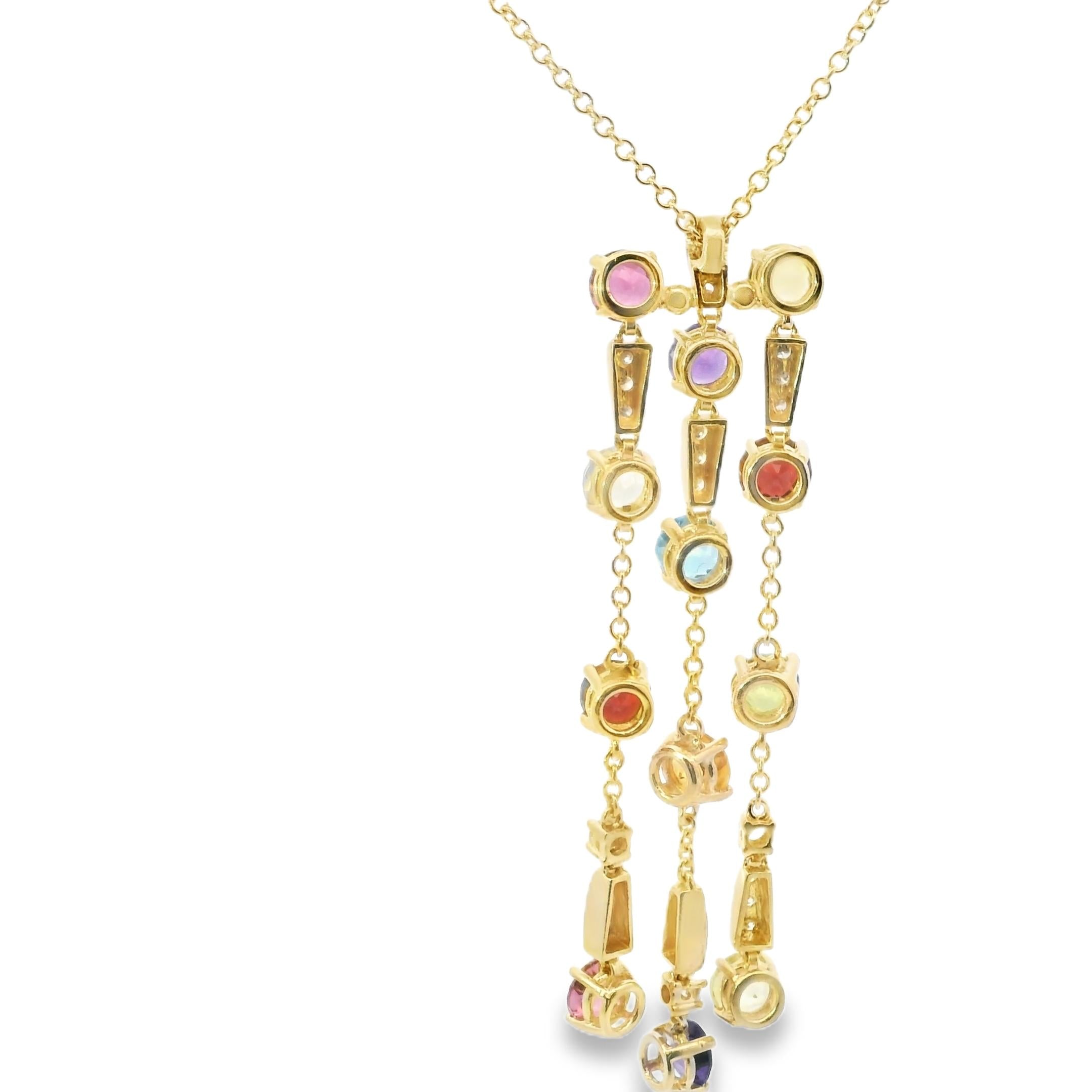 18K Yellow Gold Topaz Amethyst Citrine Peridot Diamond Dangle Pendant