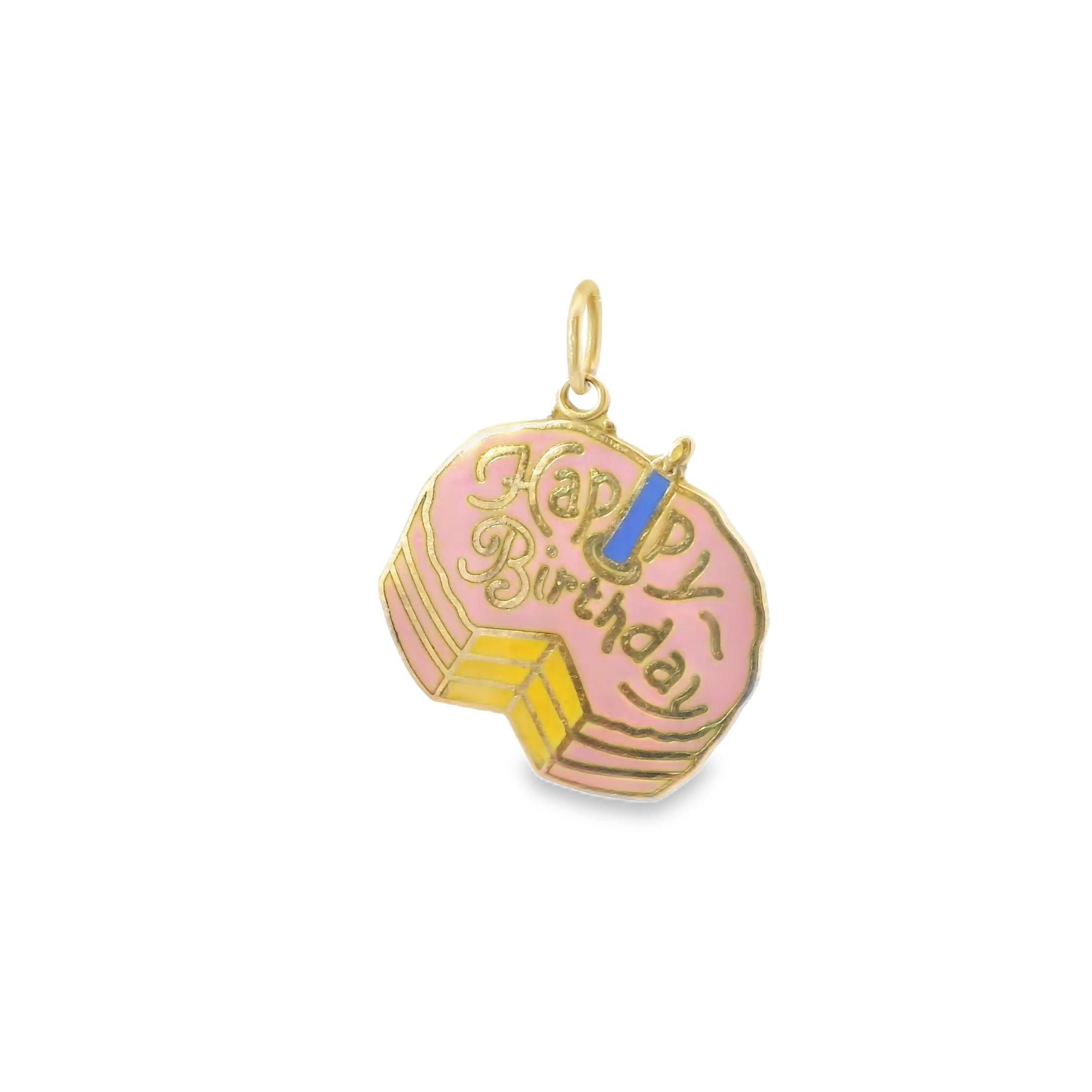 14KY 1950s Happy Birthday Charm Enamel Pendant - 3.1GRAM
