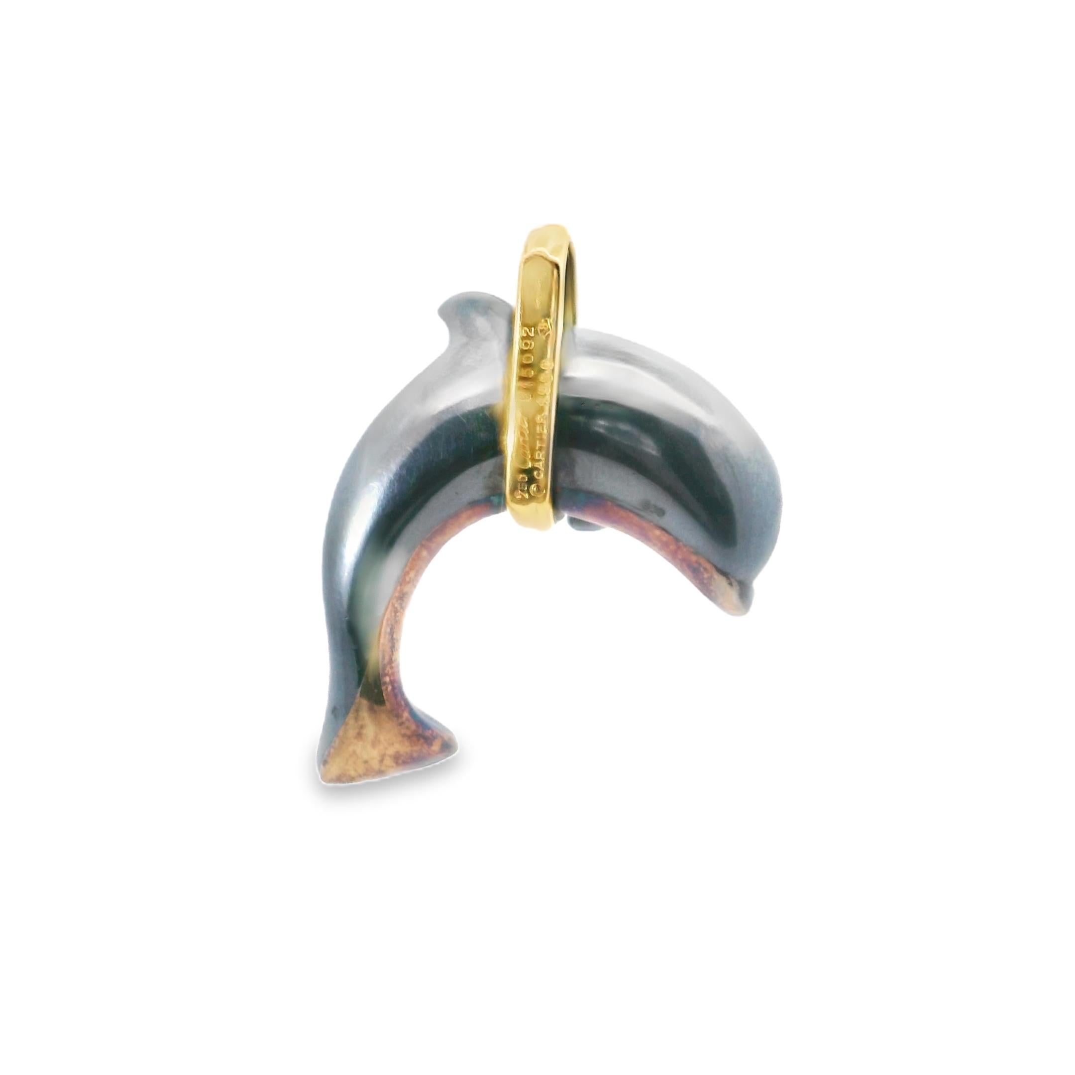 18k Yellow Gold and Hematite Dolphin Pendant By Cartier