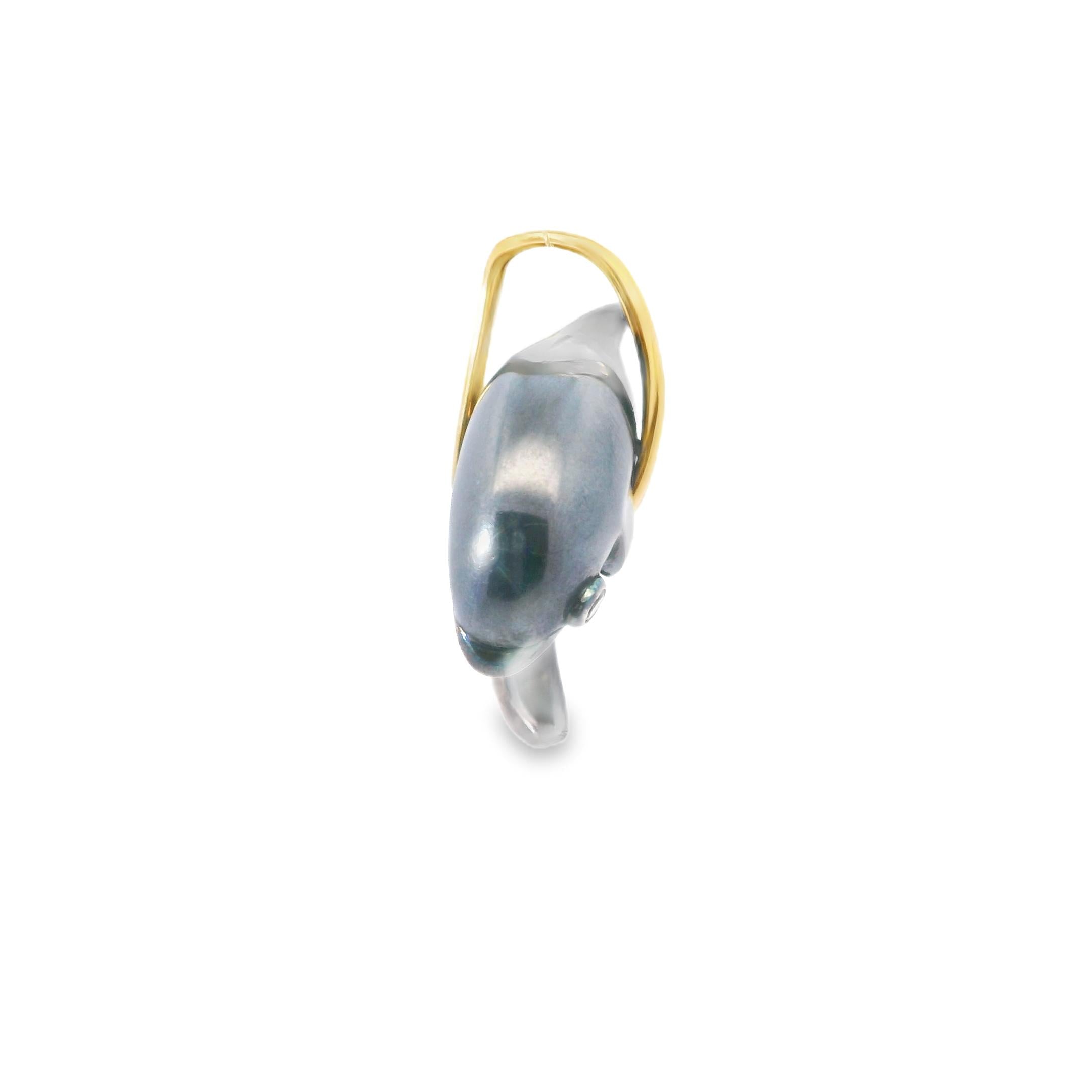 18k Yellow Gold and Hematite Dolphin Pendant By Cartier