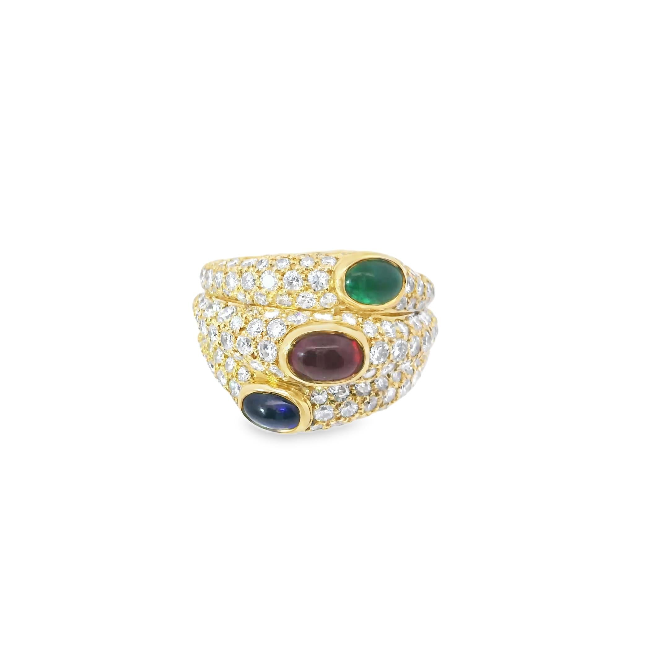 18K Cartier Diamond Ruby Emerald Sapphire Ring