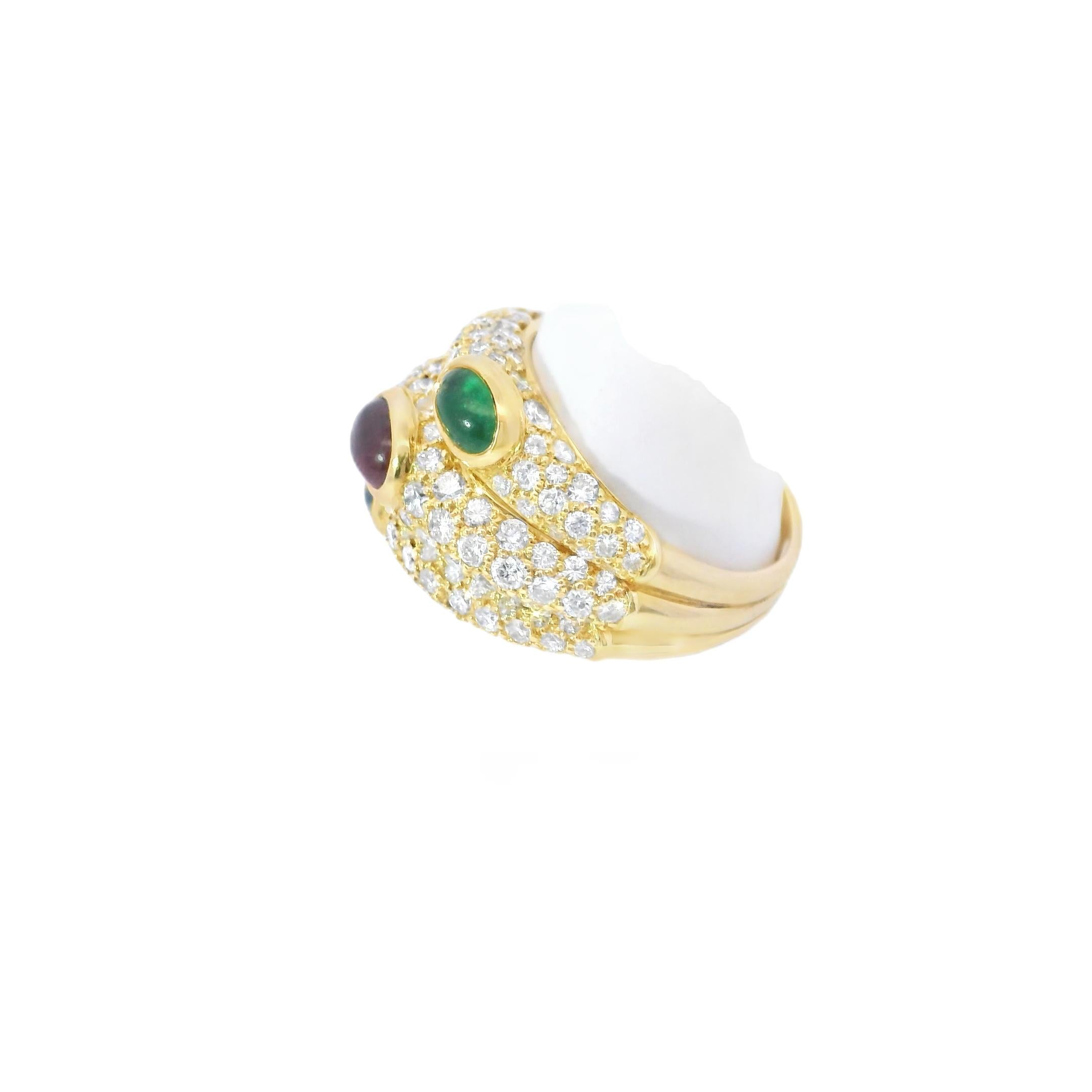 18K Cartier Diamond Ruby Emerald Sapphire Ring