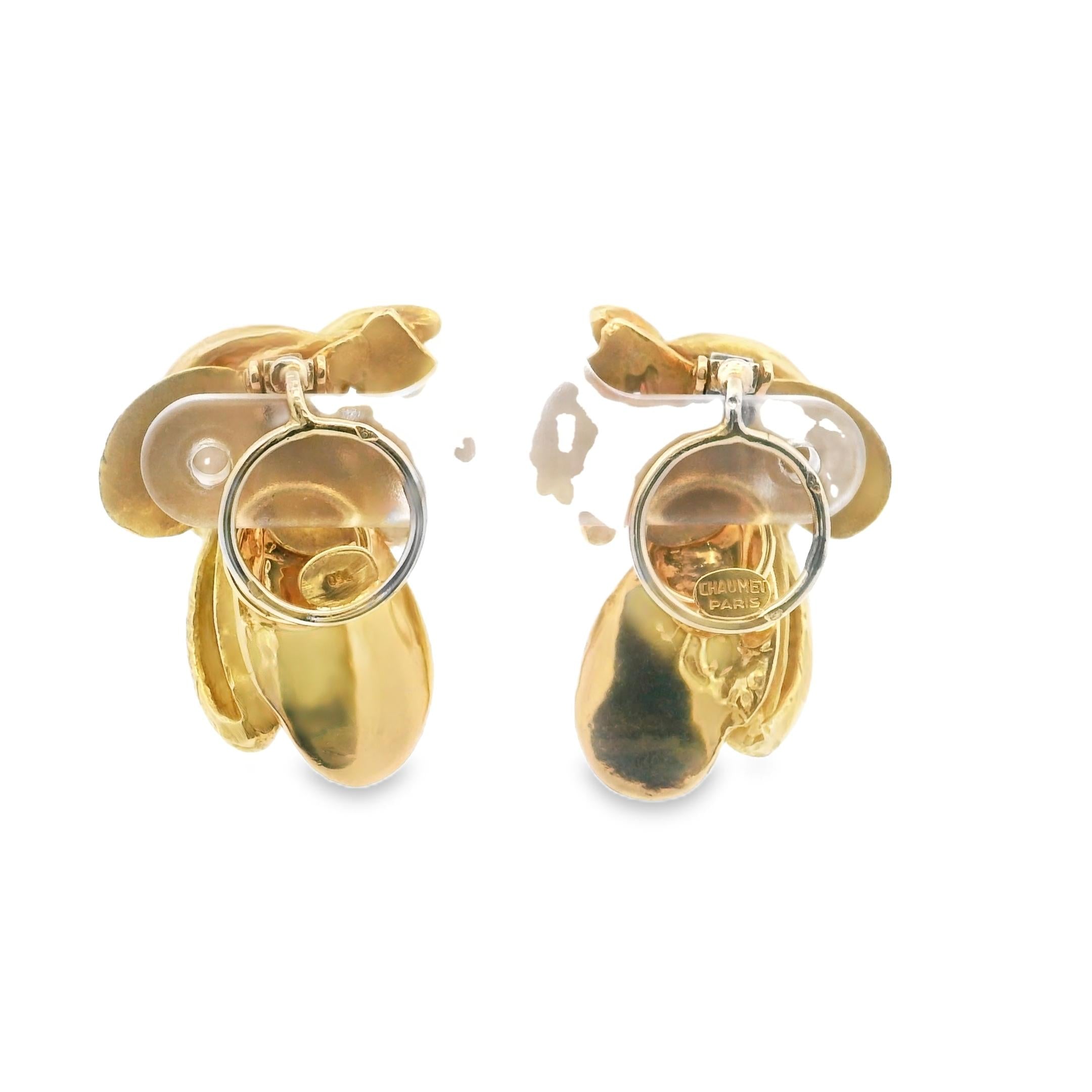 18K Chaumet Leaft Textured Earrings