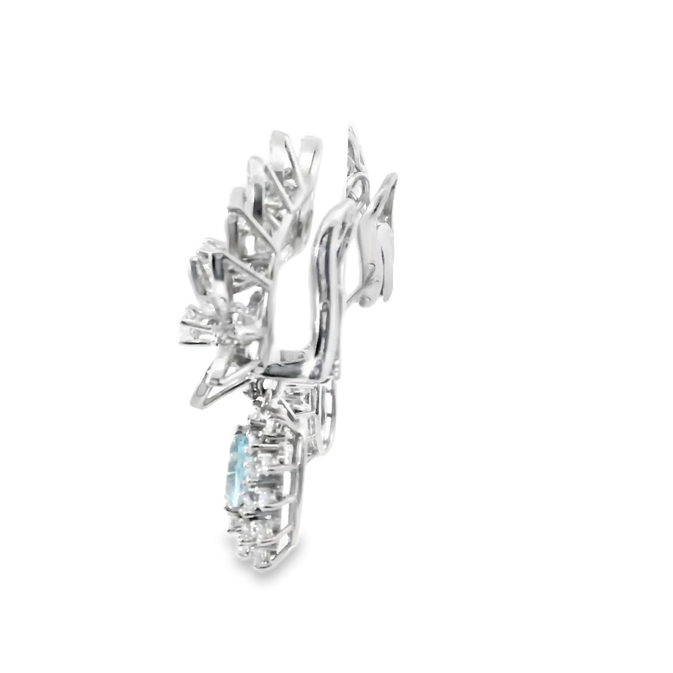 1960 Platinum Aquamarine and Diamond Floral Earrings