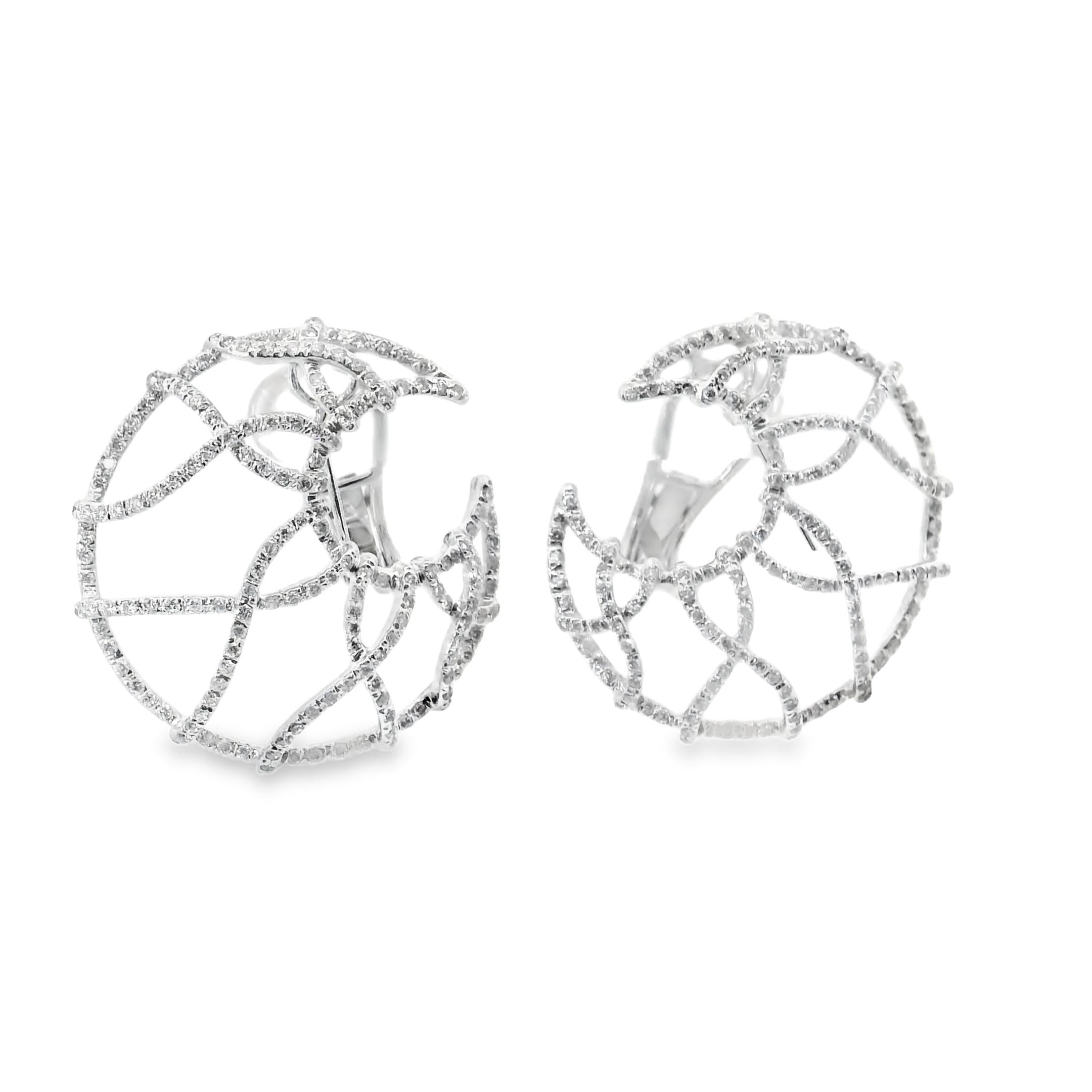 2000s Sculptural Diamond Hoop Earrings in 18k White Gold