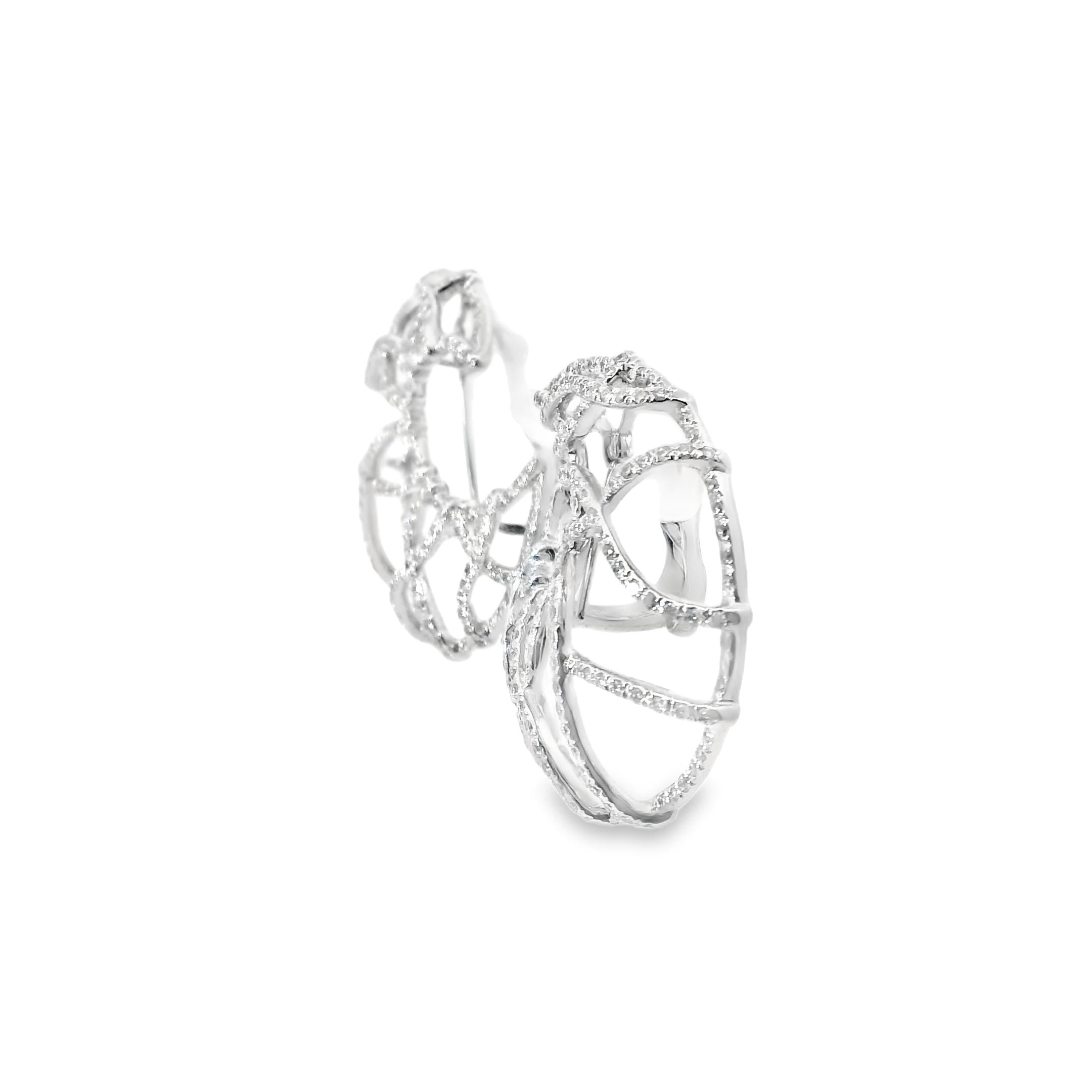 2000s Sculptural Diamond Hoop Earrings in 18k White Gold