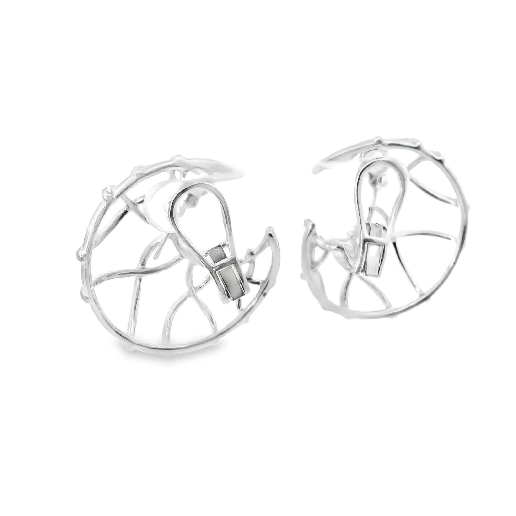 2000s Sculptural Diamond Hoop Earrings in 18k White Gold