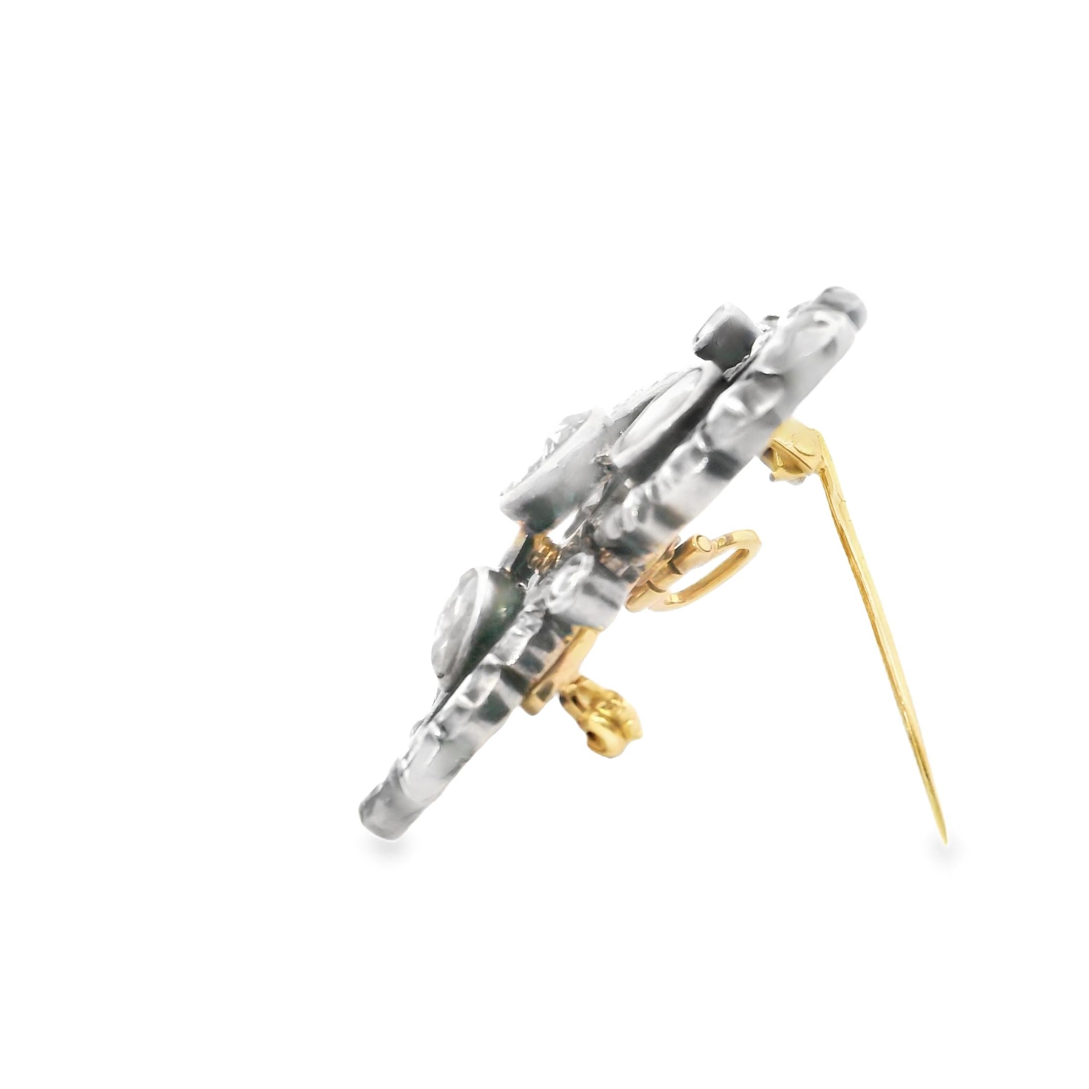 18k Gold on Silver Edwardian Flower Rose cut Diamond Pin