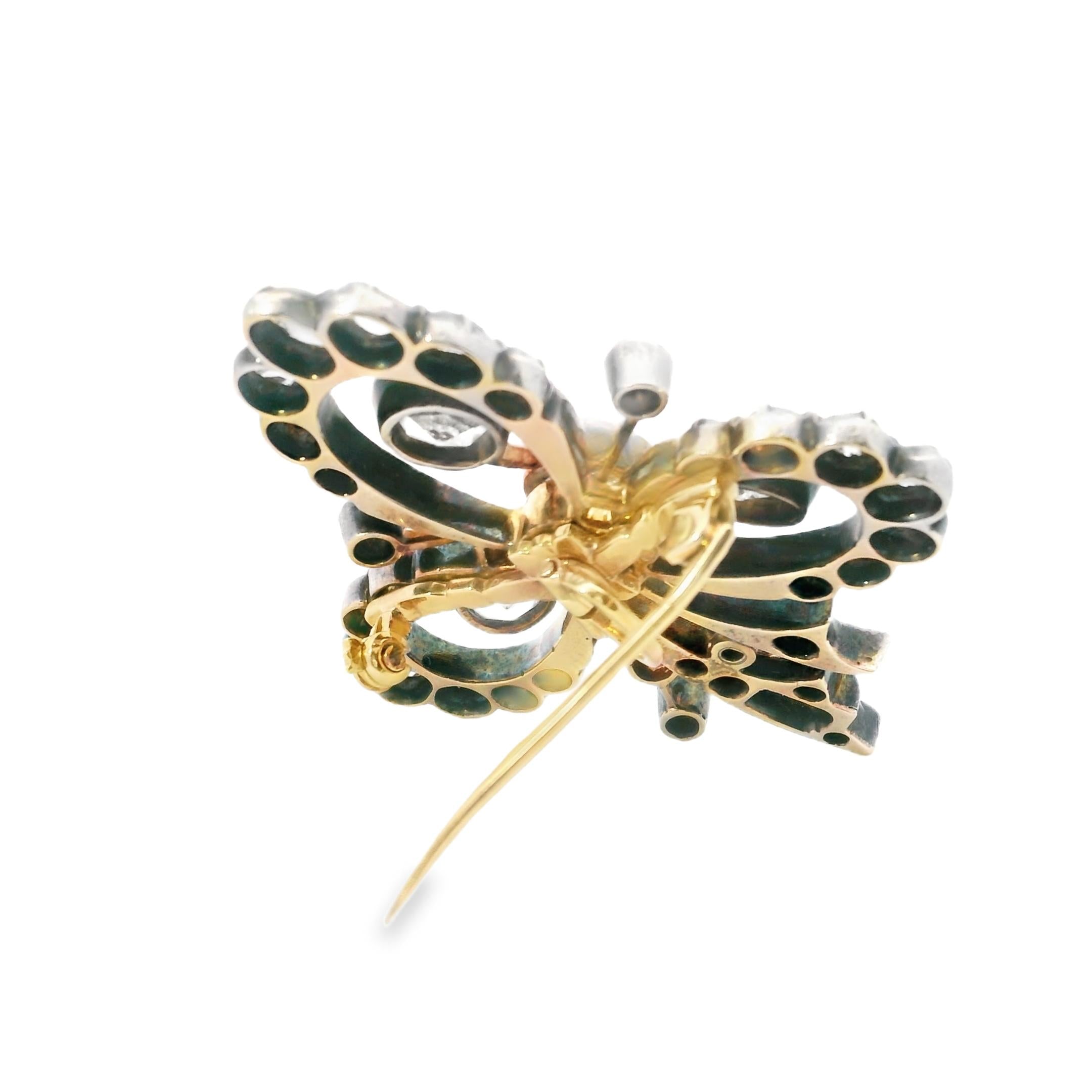 18k Gold on Silver Edwardian Flower Rose cut Diamond Pin