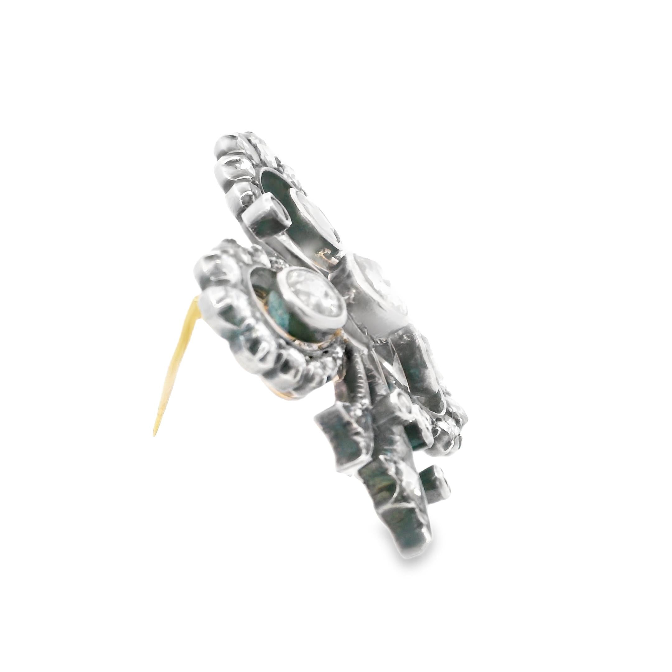 18k Gold on Silver Edwardian Flower Rose cut Diamond Pin