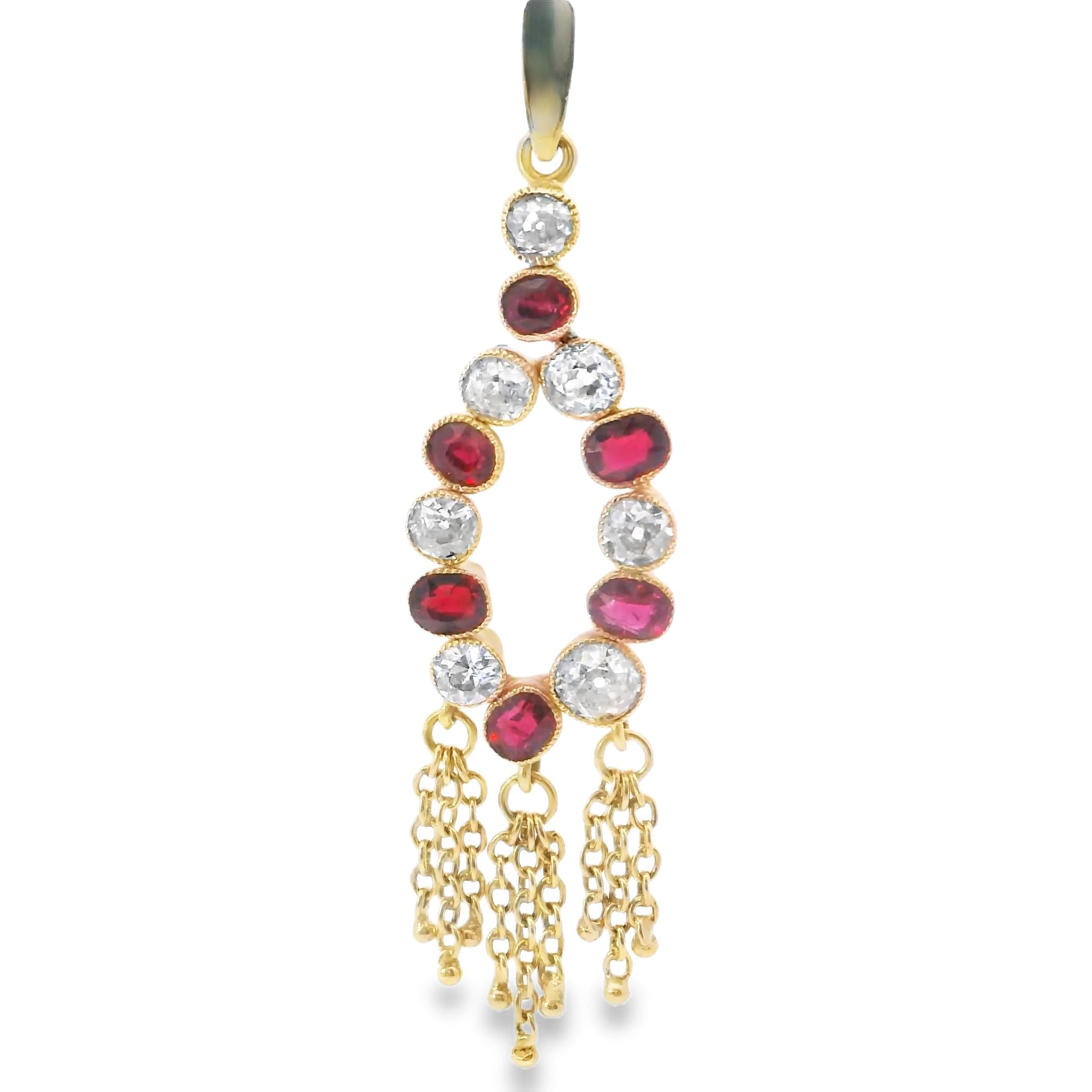 18k Yellow Gold Victorian Geometrical Ruby & Diamond Pendant