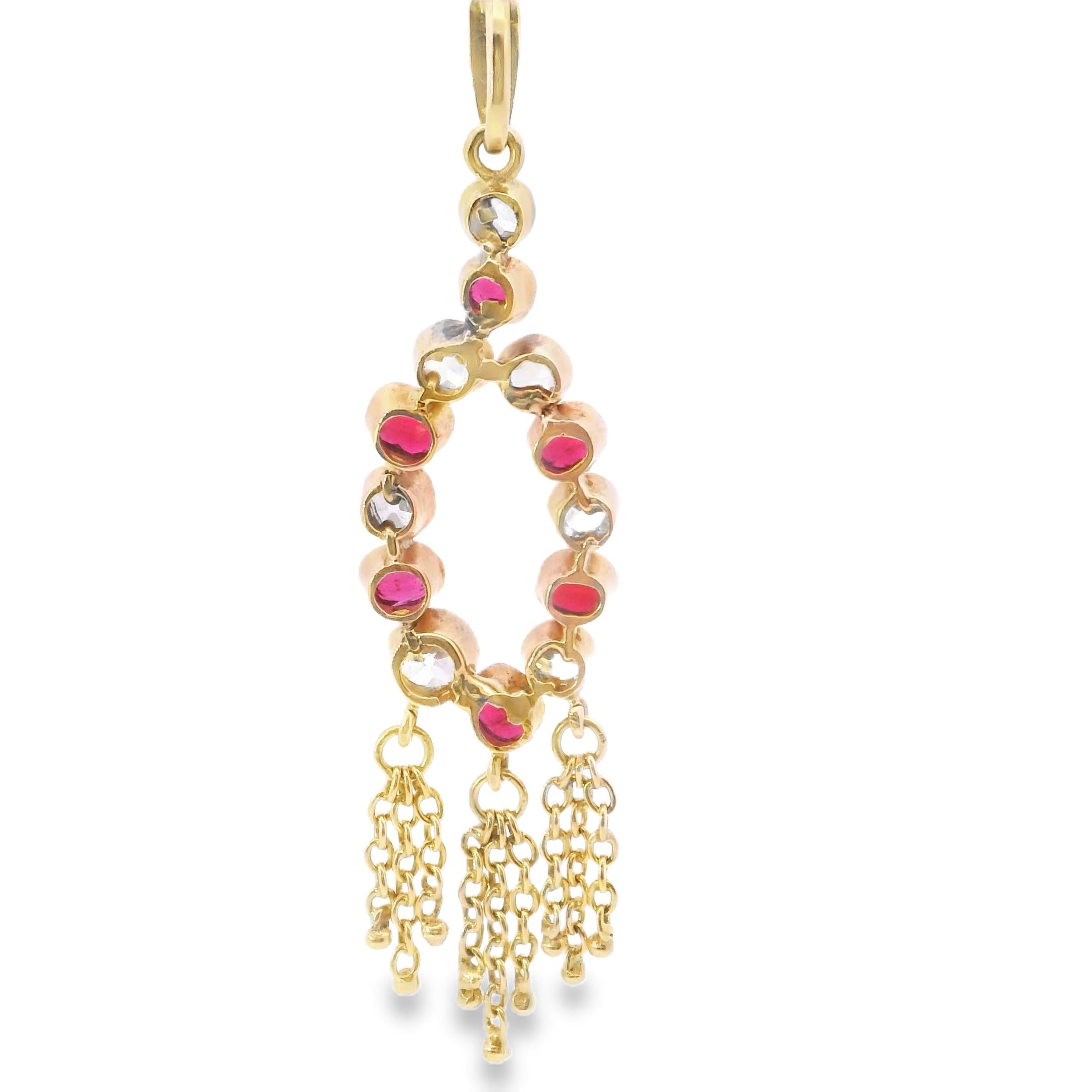 18k Yellow Gold Victorian Geometrical Ruby & Diamond Pendant