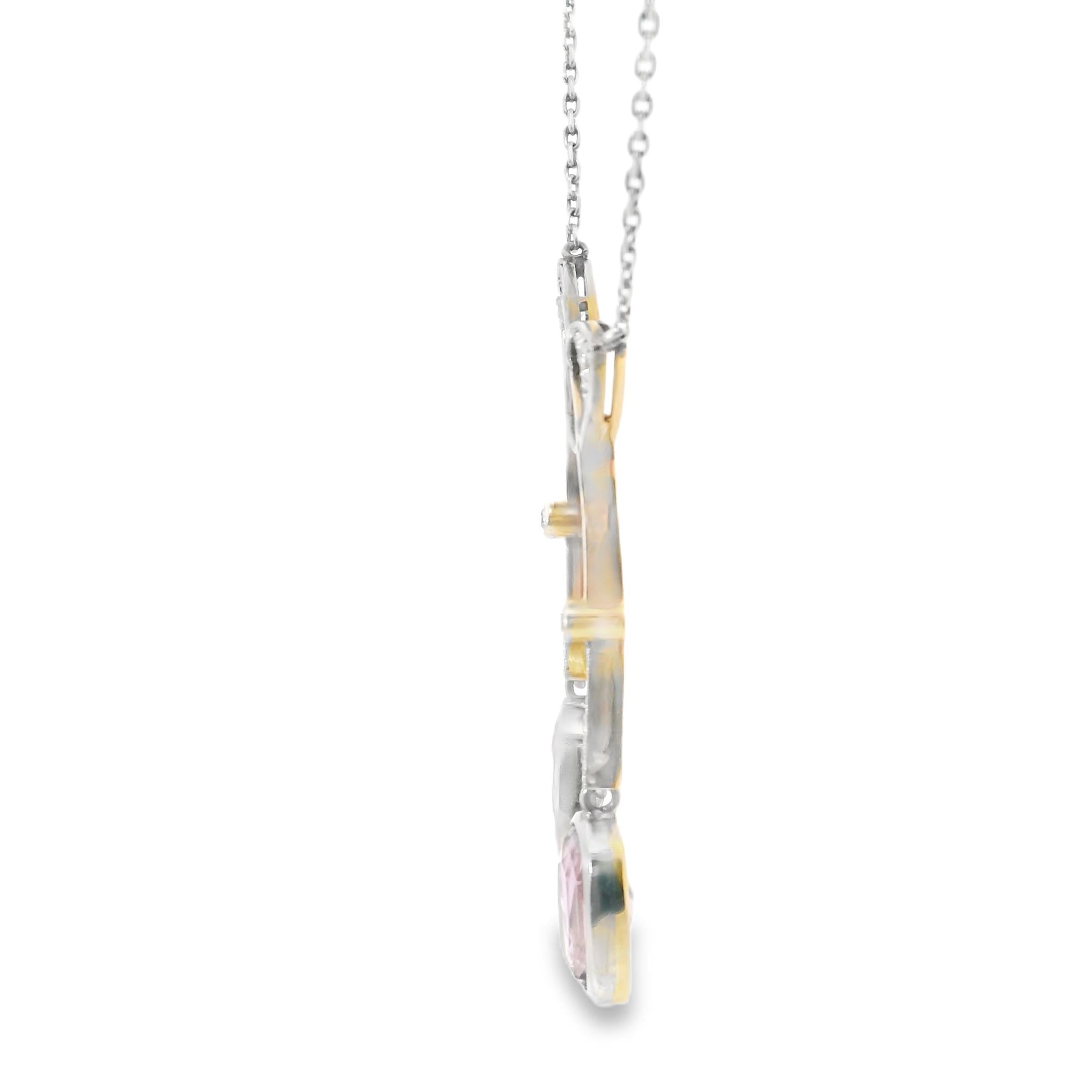 18K gold Platinum Belle Epoque Diamond Pink topaz Lavaliere Pendant Necklace