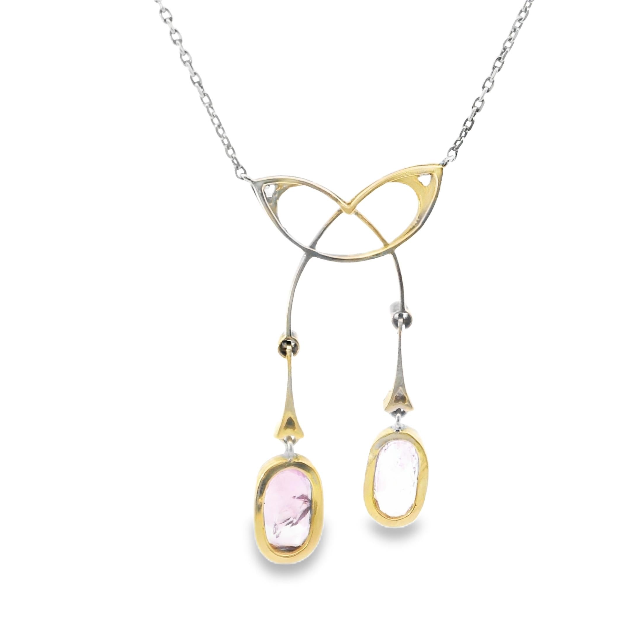 18K gold Platinum Belle Epoque Diamond Pink topaz Lavaliere Pendant Necklace