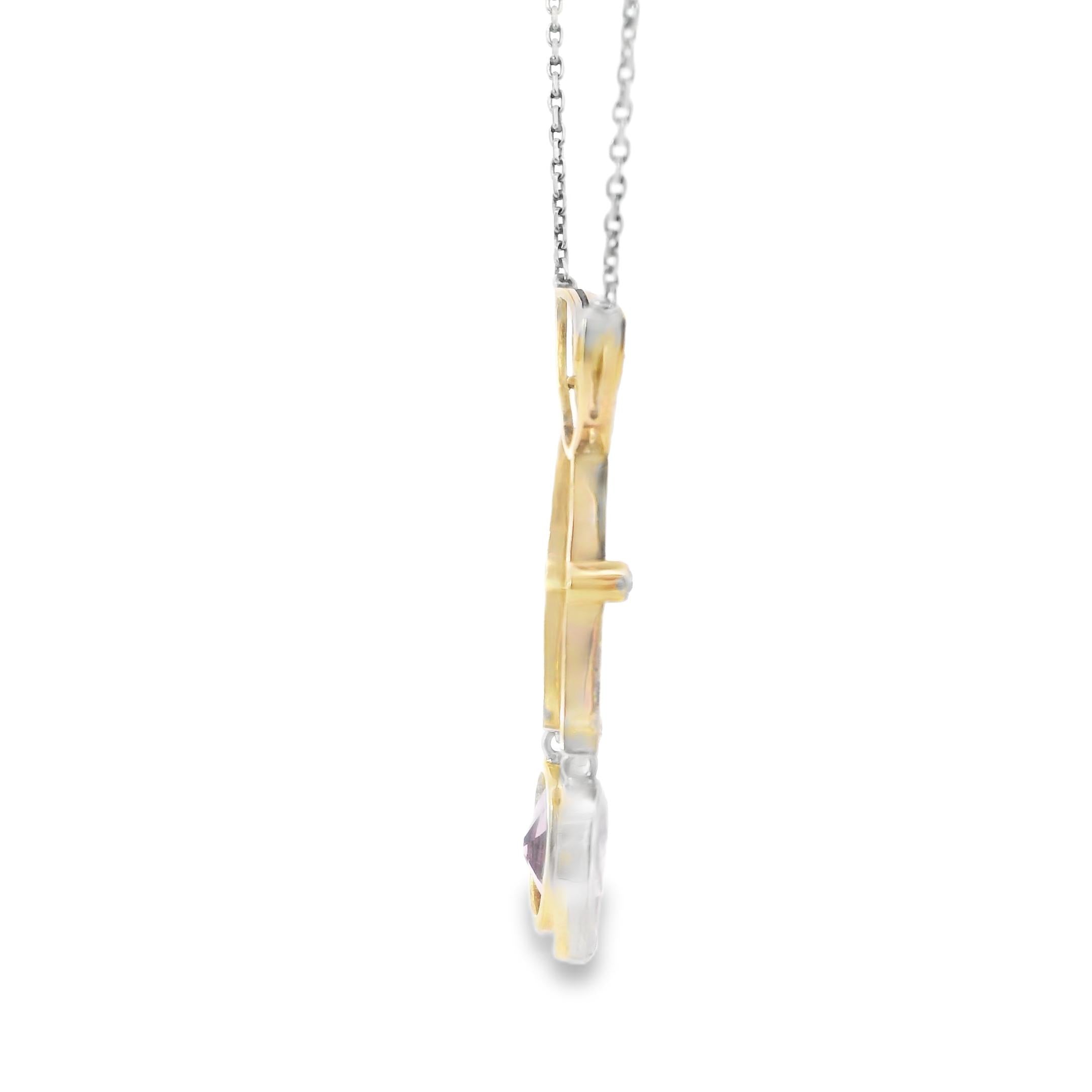 18K gold Platinum Belle Epoque Diamond Pink topaz Lavaliere Pendant Necklace