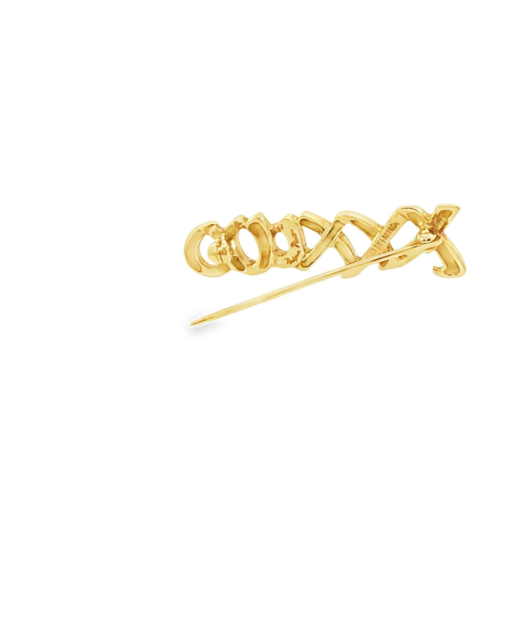 1983 Tiffany & Co. XOXO Brooch Pin in 18K Yellow Gold