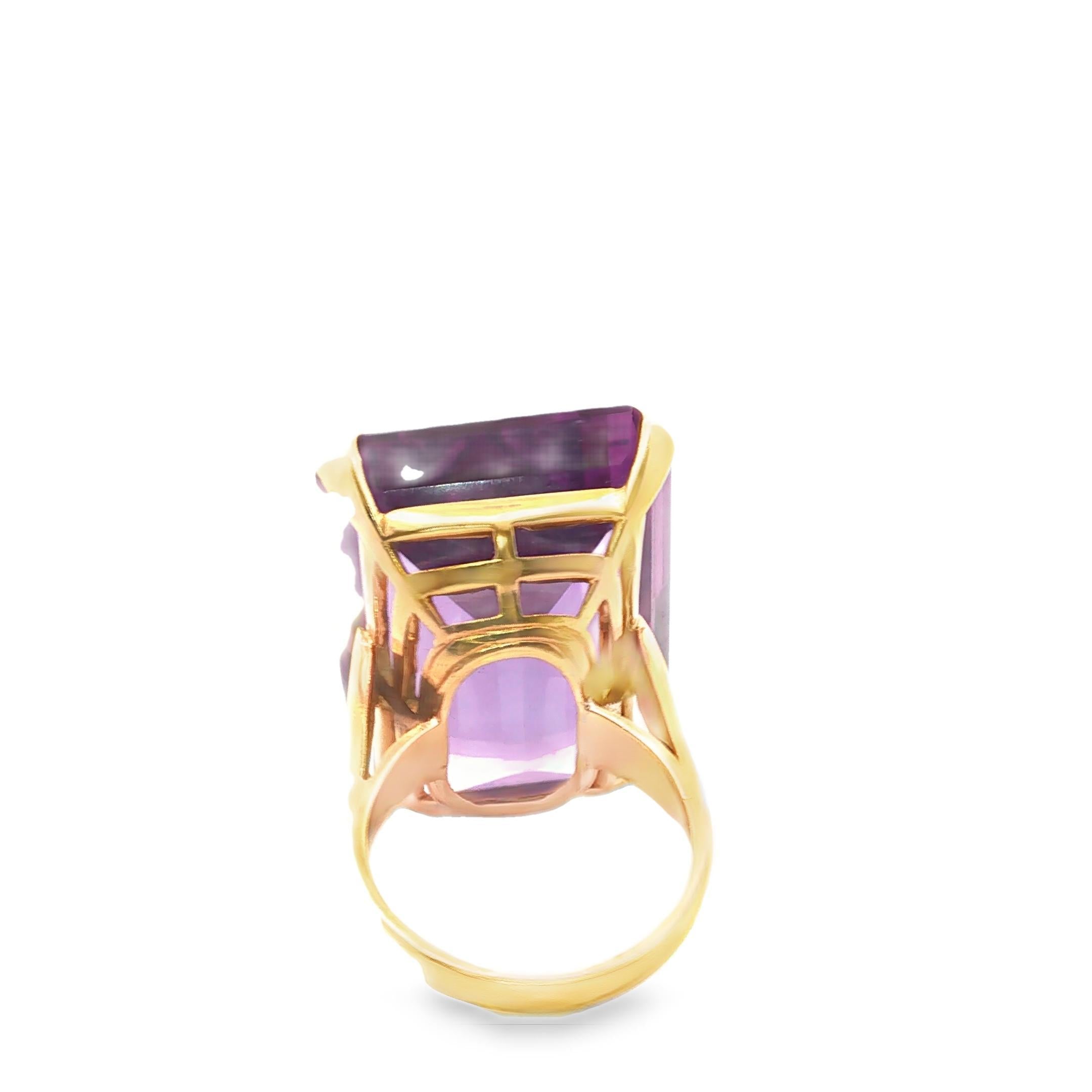 French 1970s Amethyst Ring, 66.14 Carats in 18k Gold