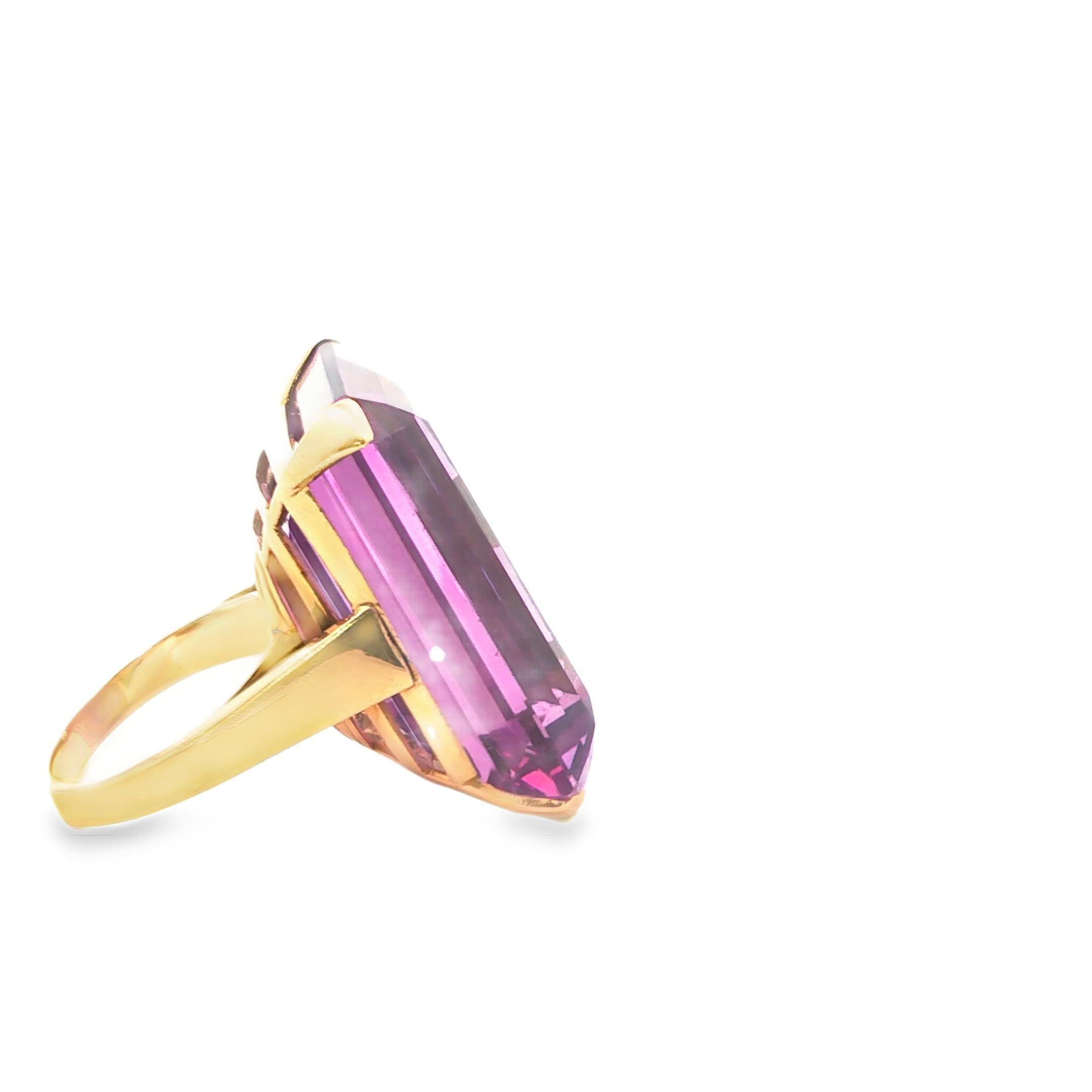 French 1970s Amethyst Ring, 66.14 Carats in 18k Gold