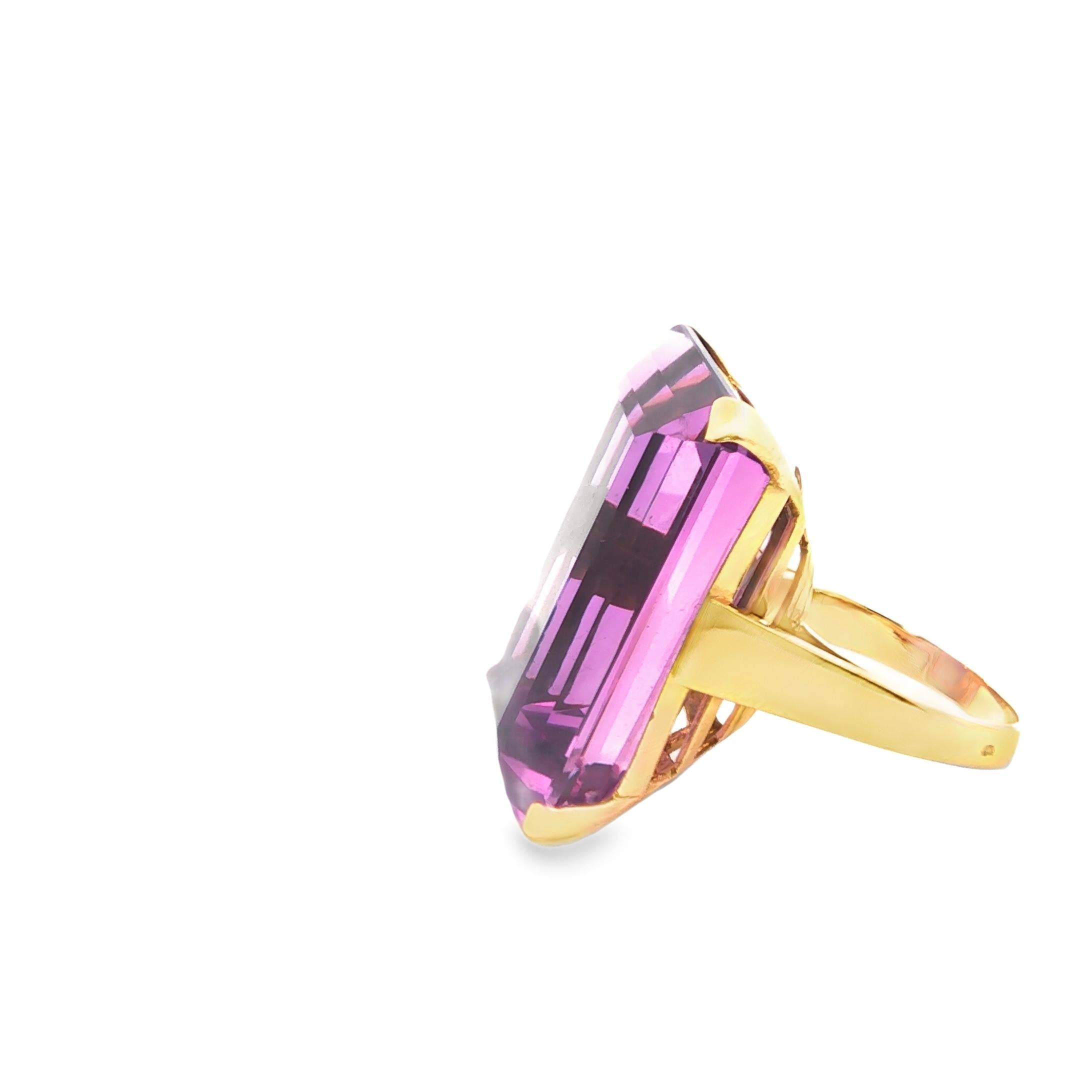 French 1970s Amethyst Ring, 66.14 Carats in 18k Gold
