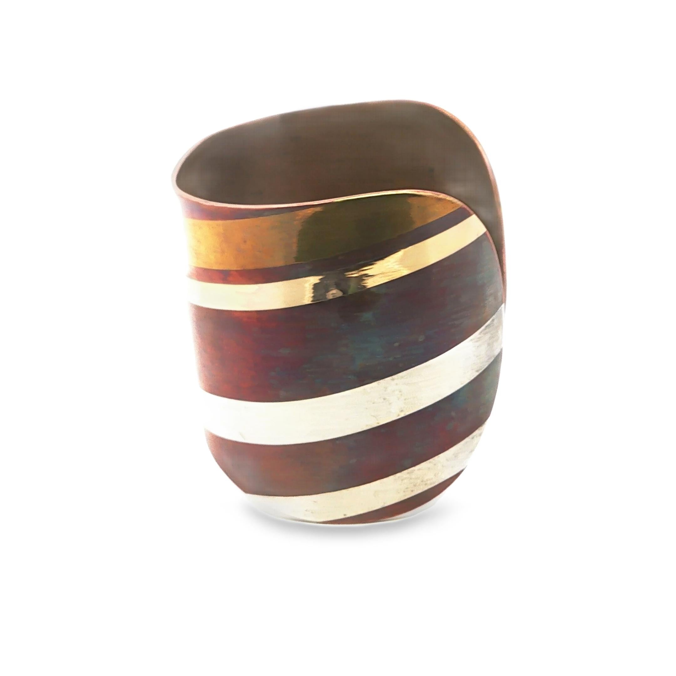 Tiffany Copper Silver Gold Inlay Cuff Bangle